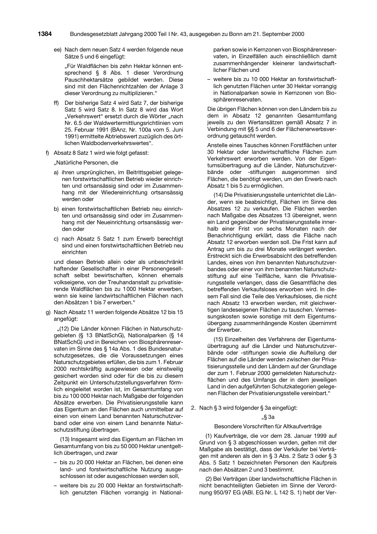 BGBl. 2000, Seite 1384 — Originalseite als Abbildung