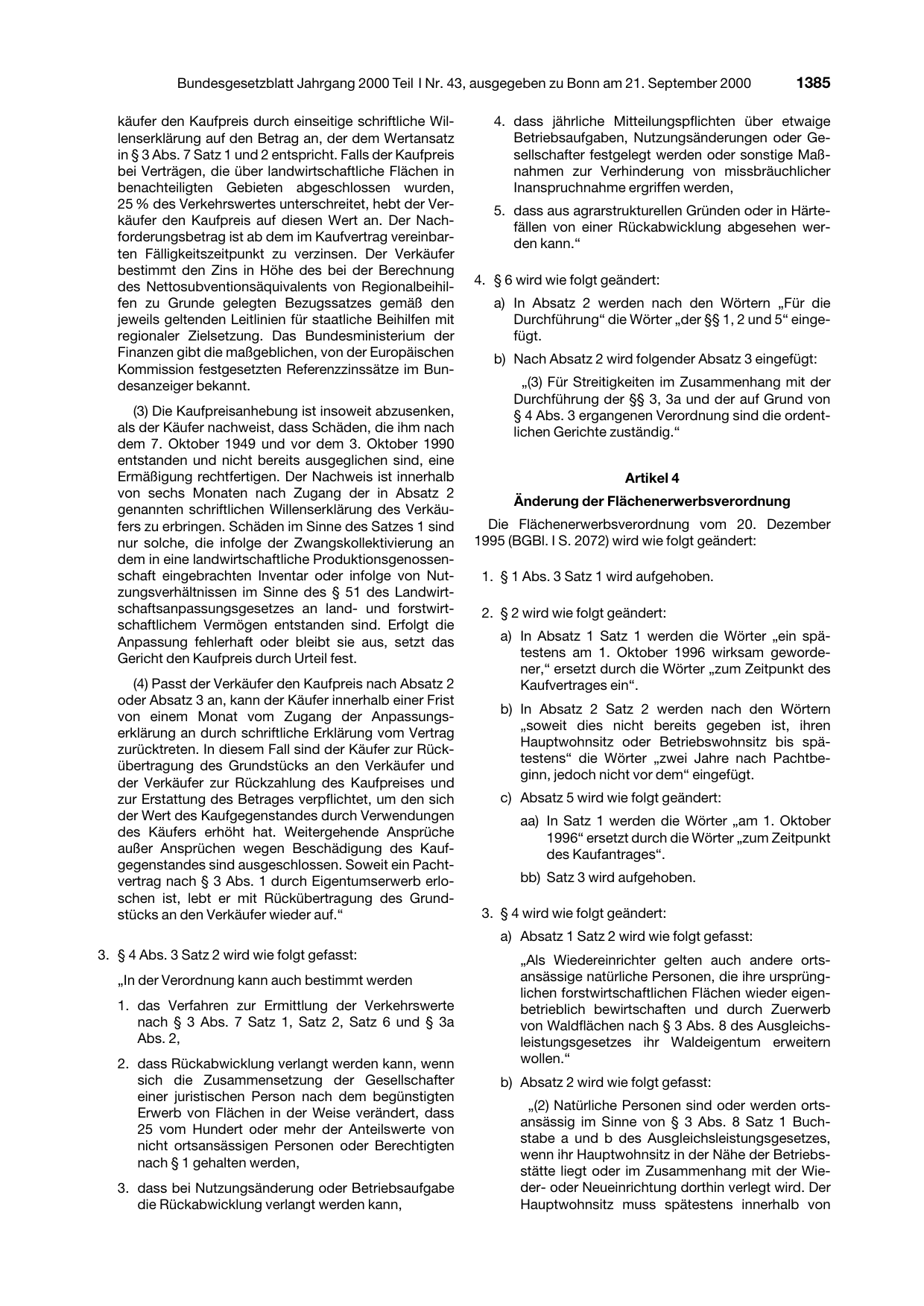 BGBl. 2000, Seite 1385 — Originalseite als Abbildung