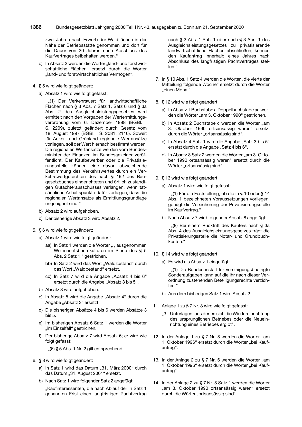 BGBl. 2000, Seite 1386 — Originalseite als Abbildung