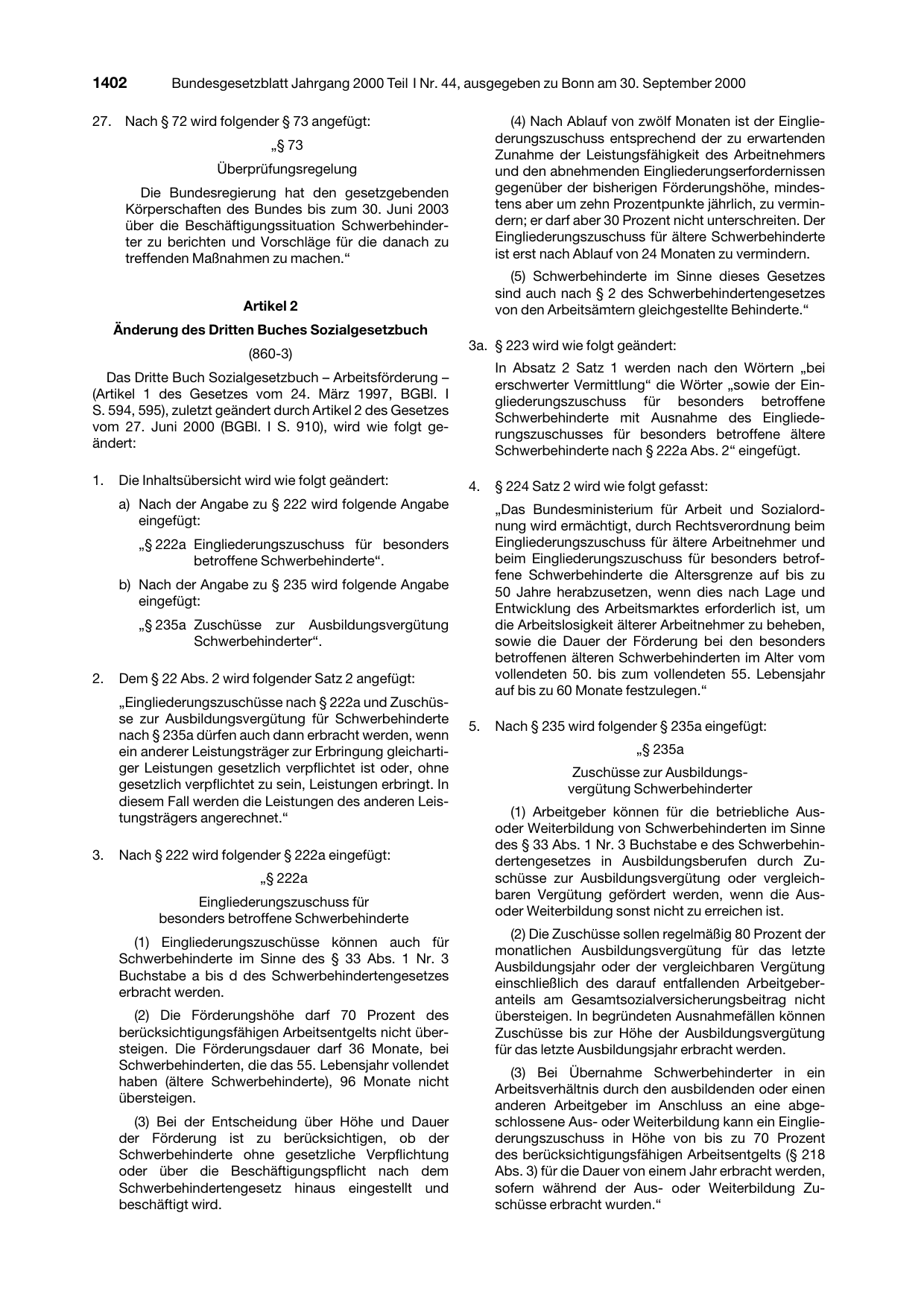 BGBl. 2000, Seite 1402 — Originalseite als Abbildung