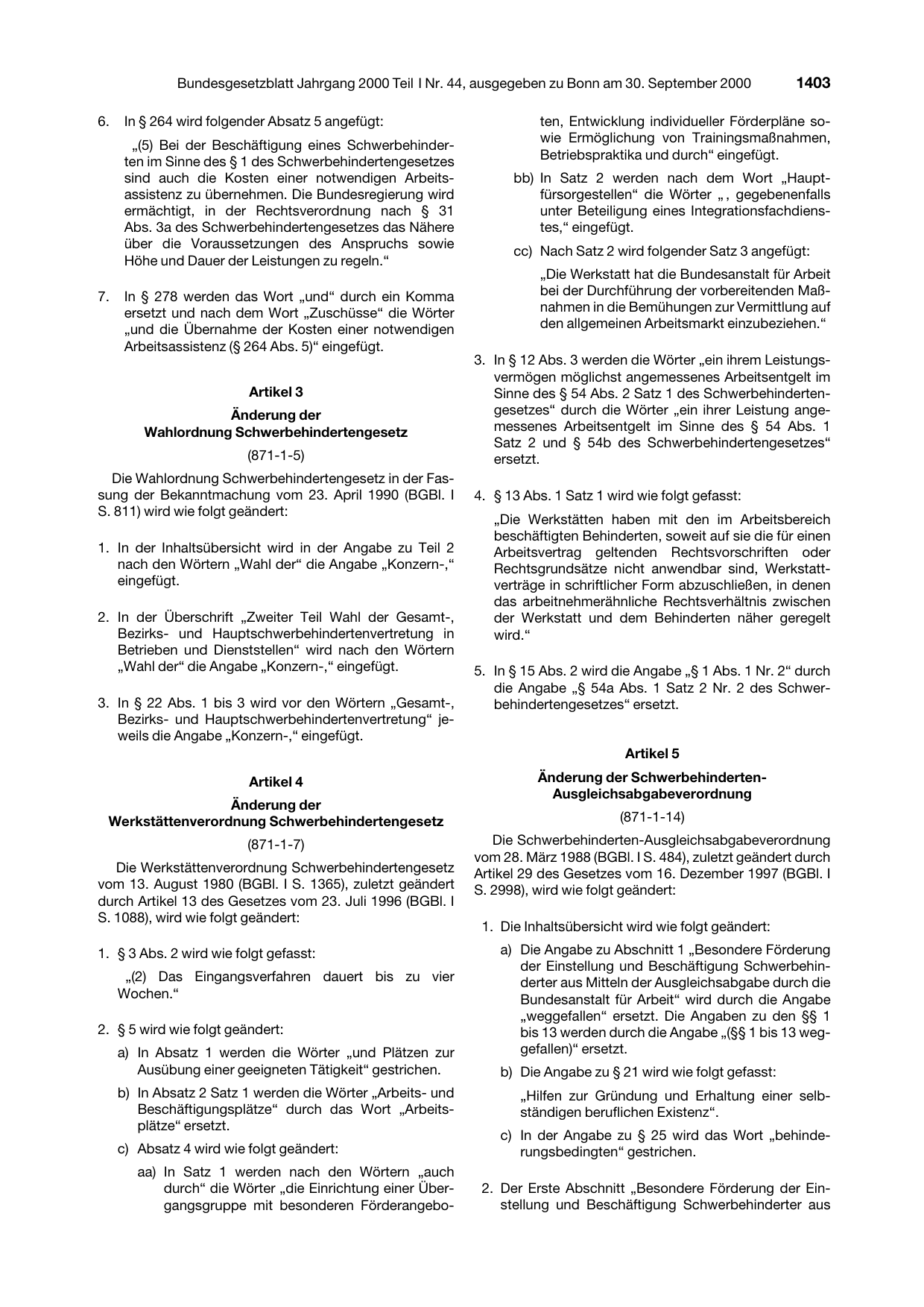 BGBl. 2000, Seite 1403 — Originalseite als Abbildung