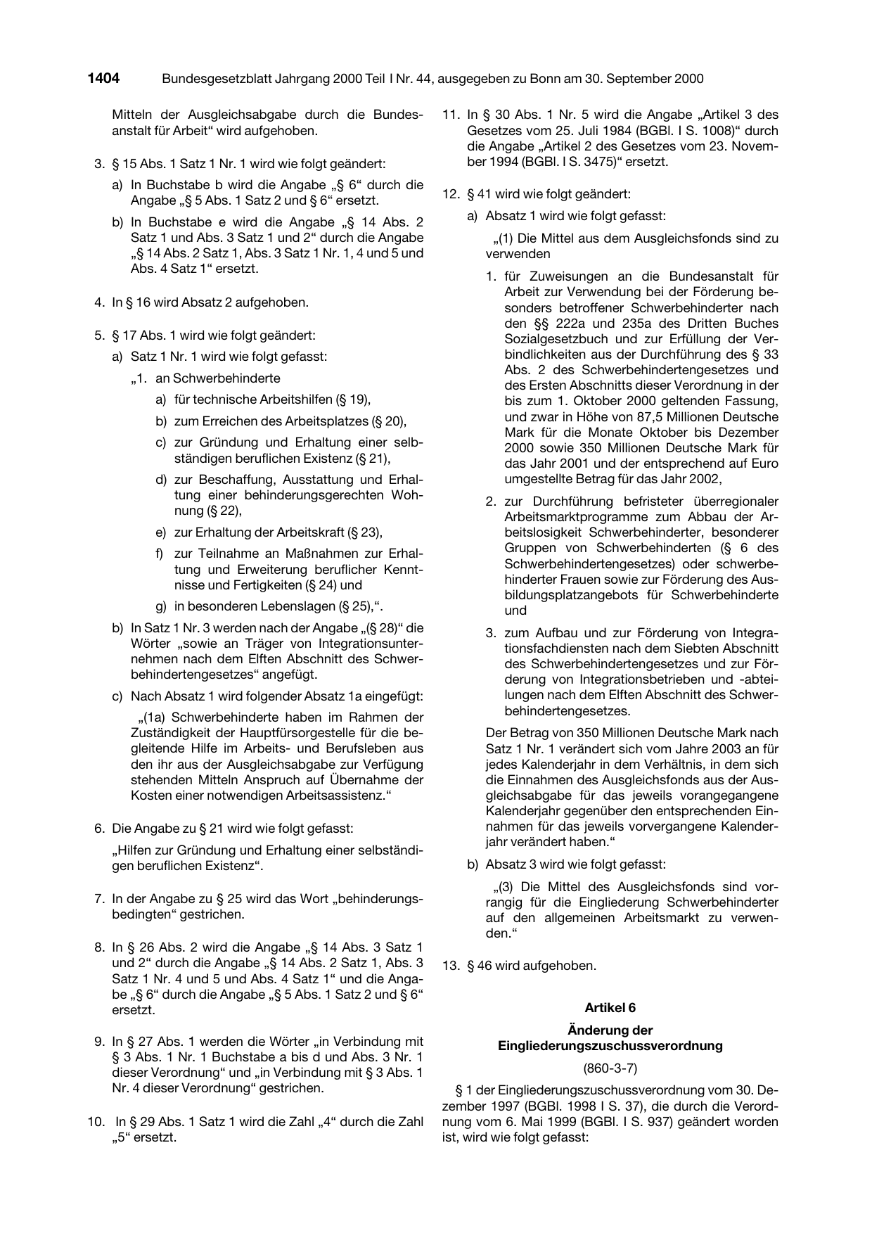 BGBl. 2000, Seite 1404 — Originalseite als Abbildung