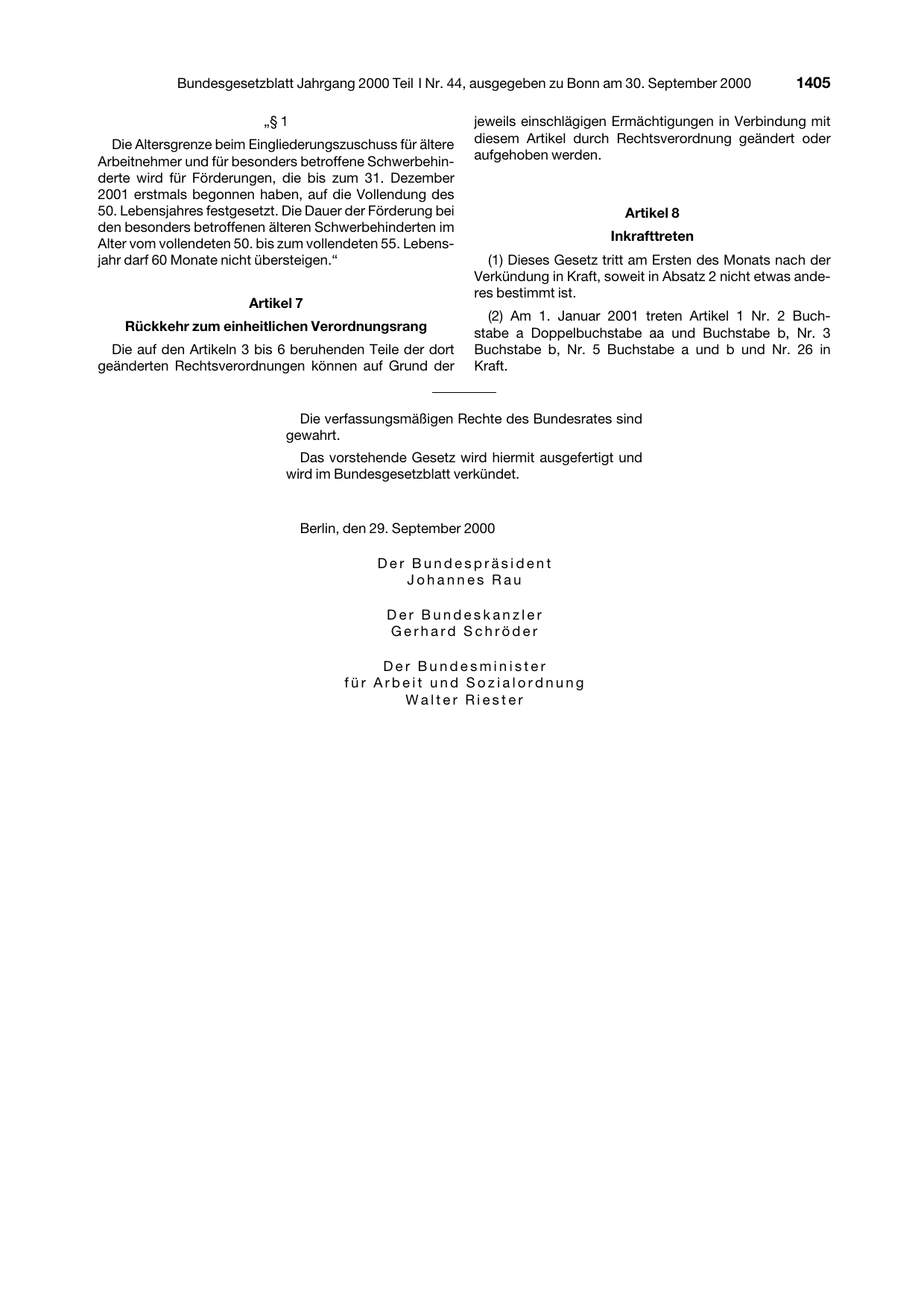 BGBl. 2000, Seite 1405 — Originalseite als Abbildung