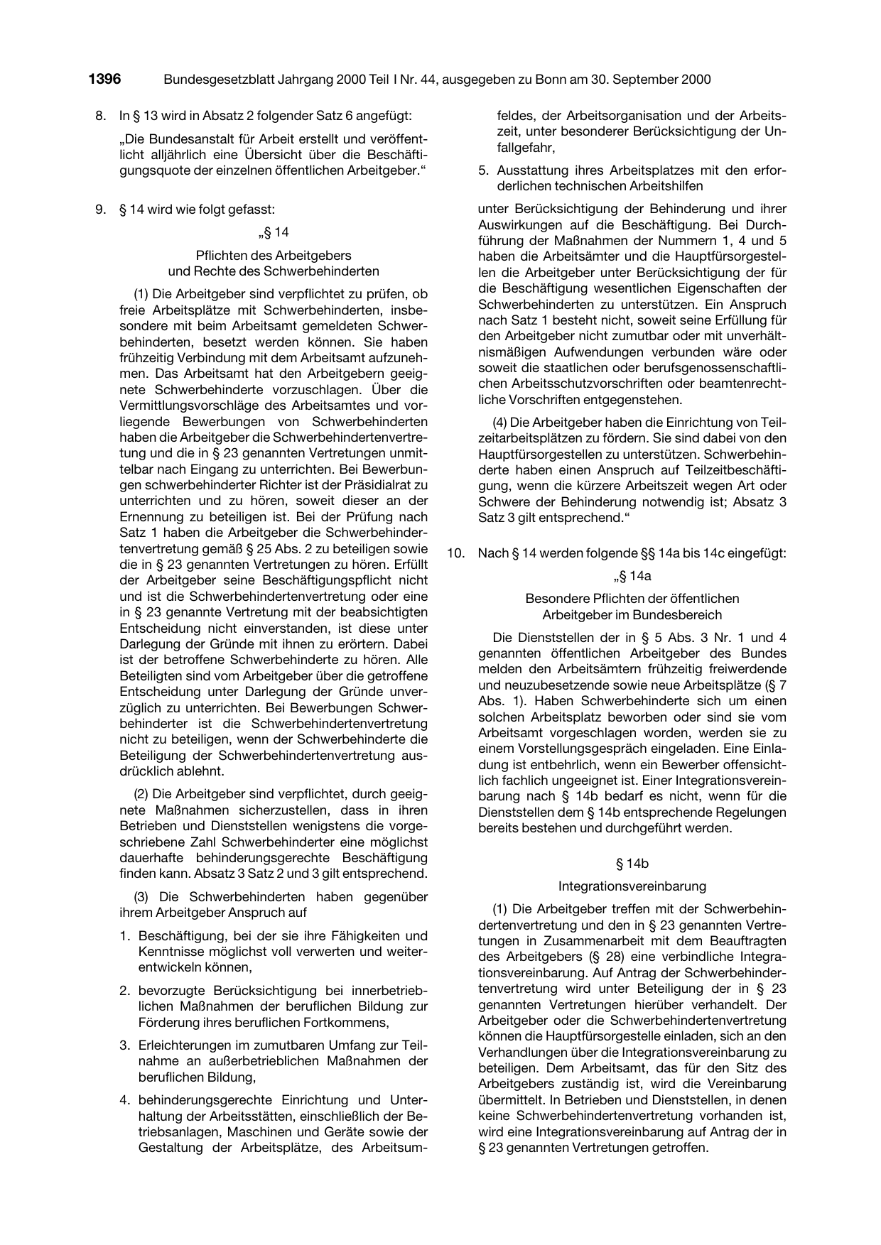 BGBl. 2000, Seite 1396 — Originalseite als Abbildung