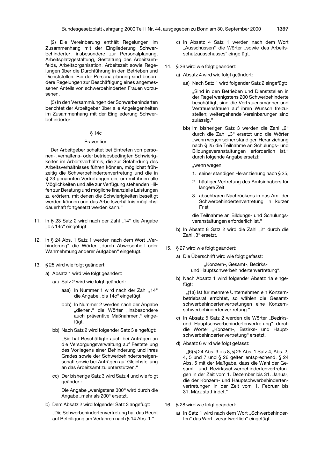 BGBl. 2000, Seite 1397 — Originalseite als Abbildung
