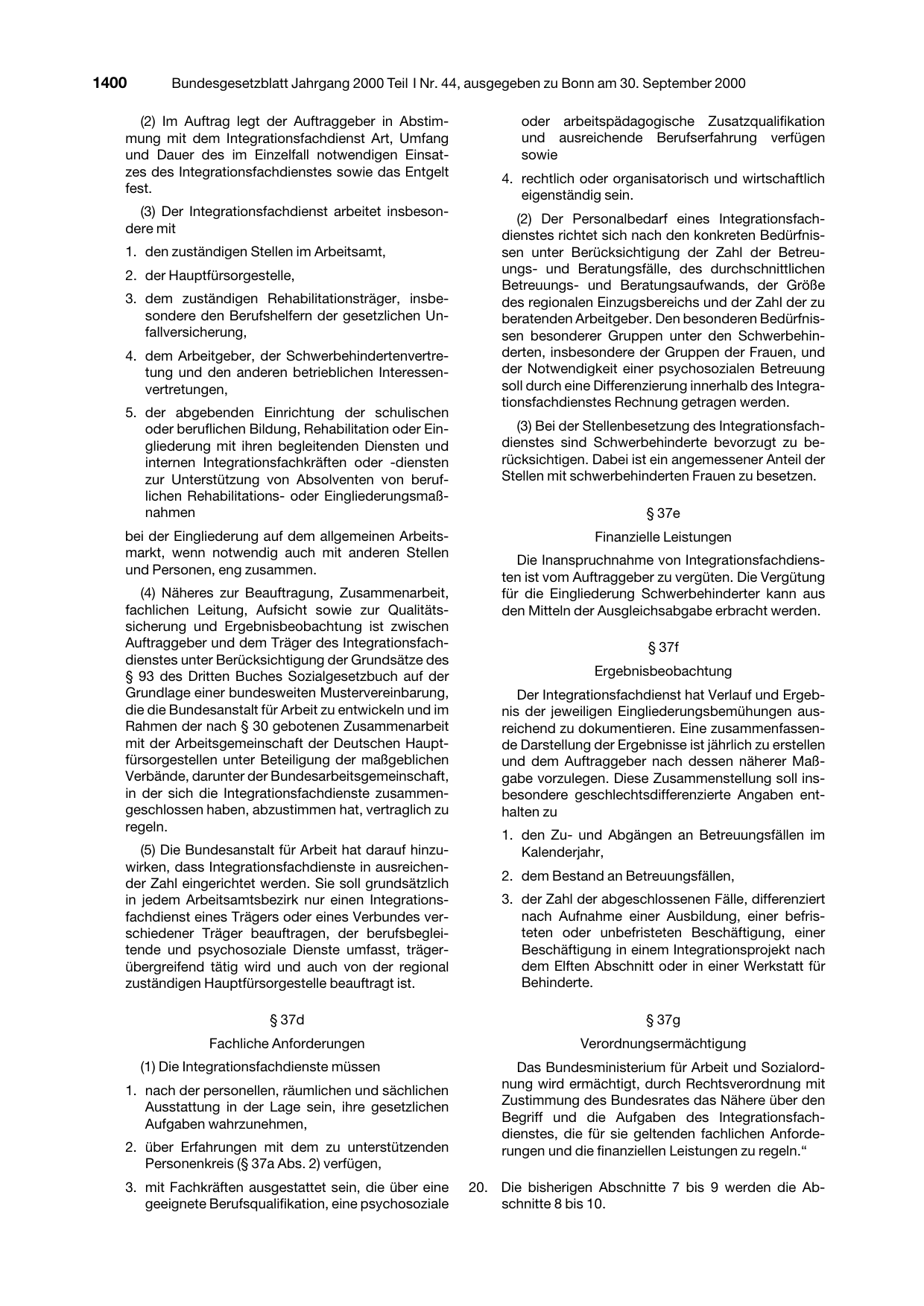 BGBl. 2000, Seite 1400 — Originalseite als Abbildung