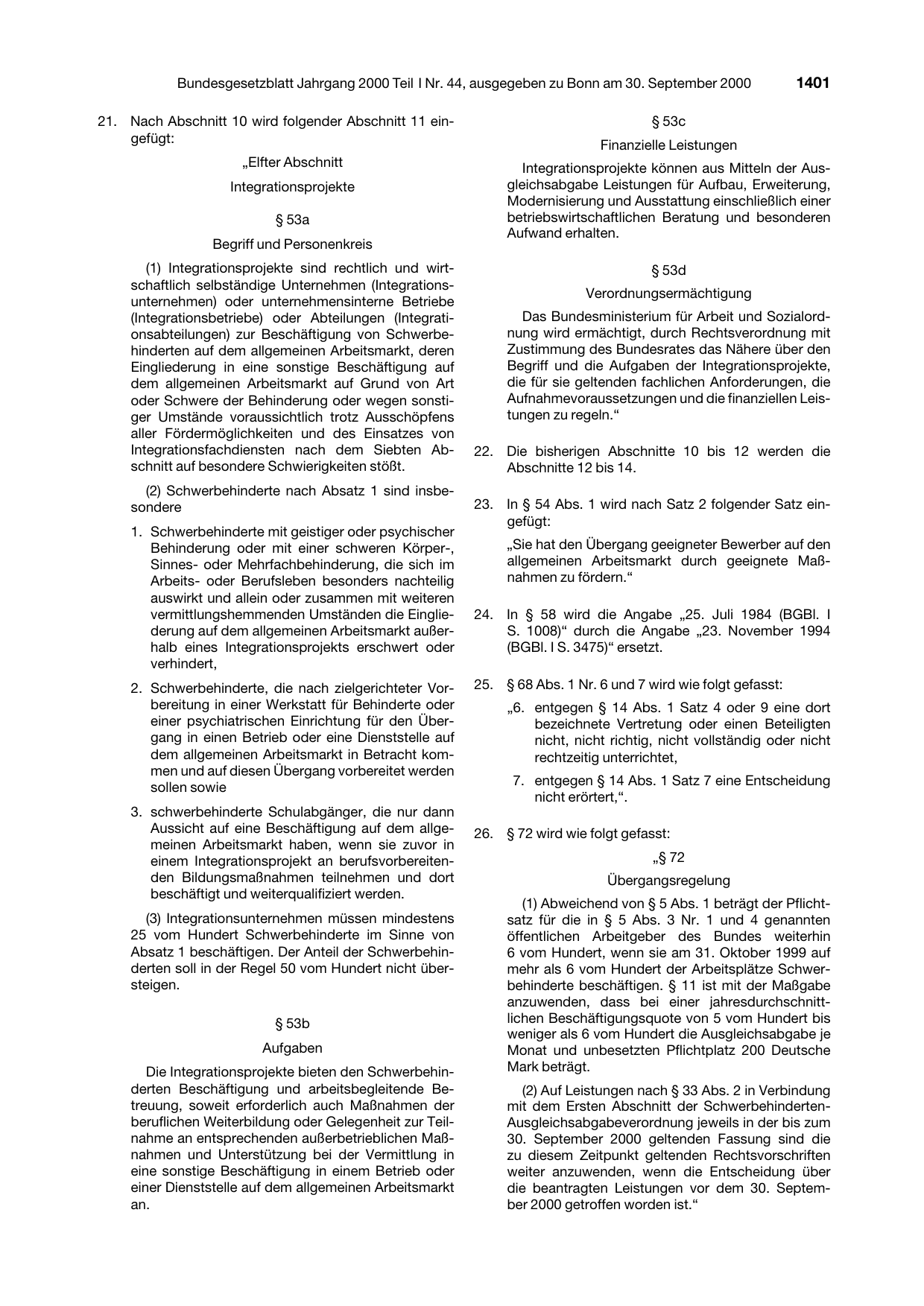 BGBl. 2000, Seite 1401 — Originalseite als Abbildung