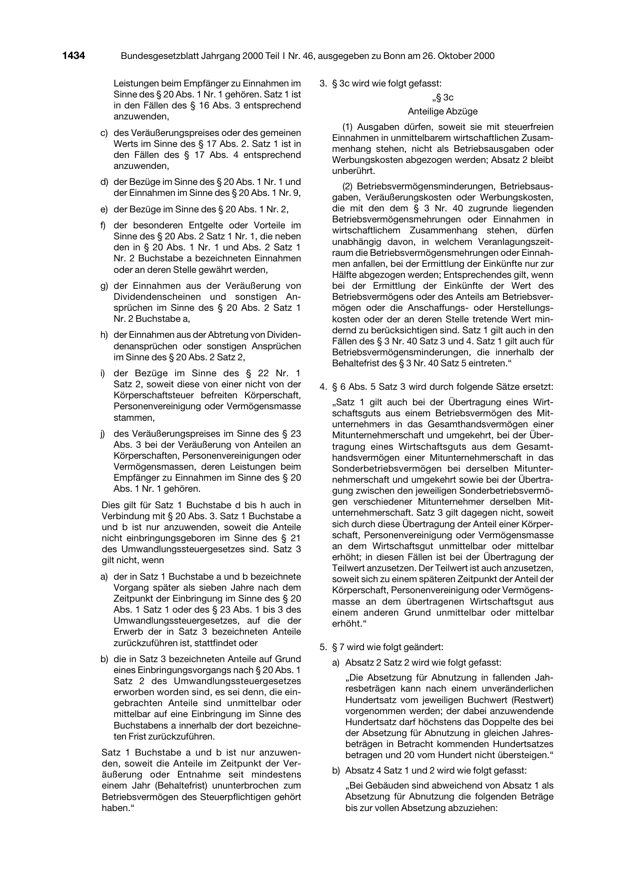 BGBl. 2000, Seite 1434 — Originalseite als Abbildung