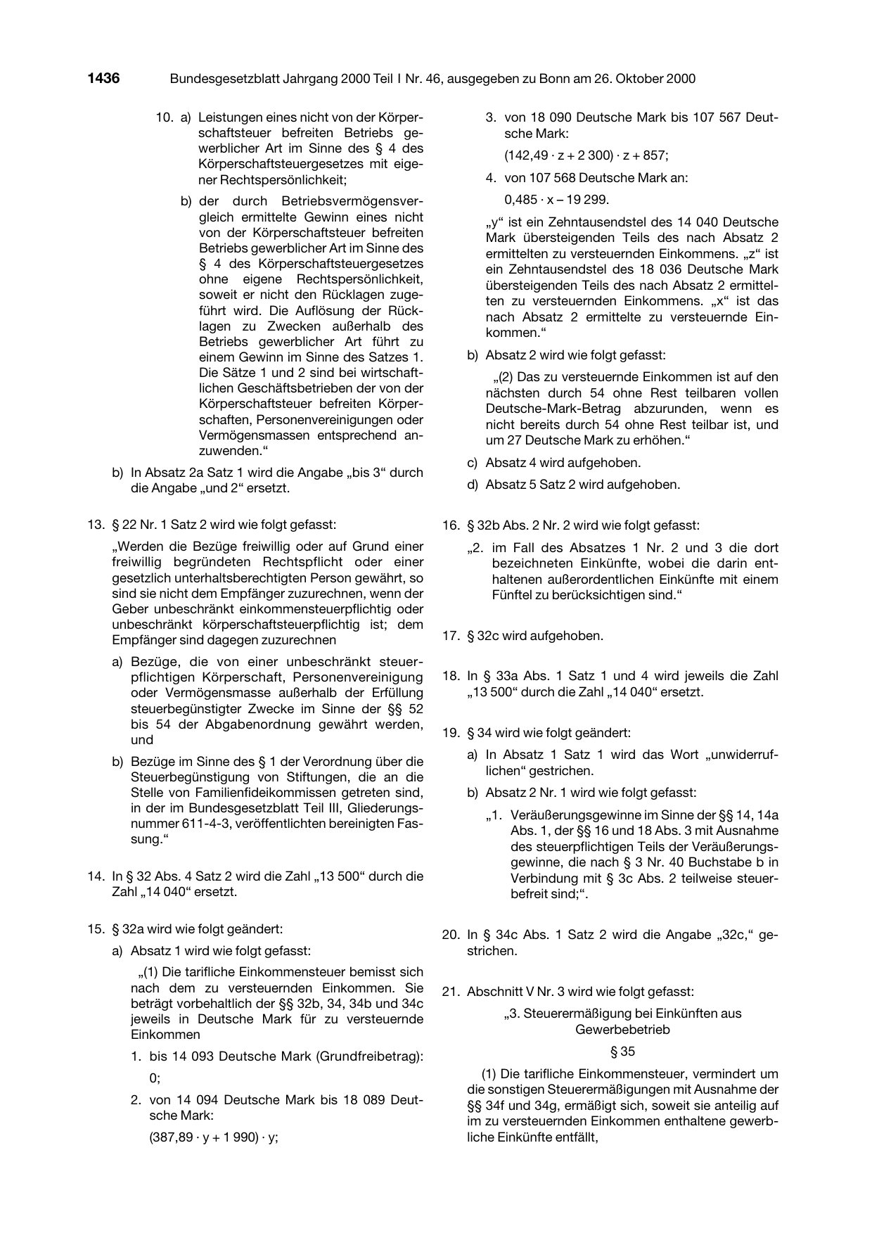 BGBl. 2000, Seite 1436 — Originalseite als Abbildung