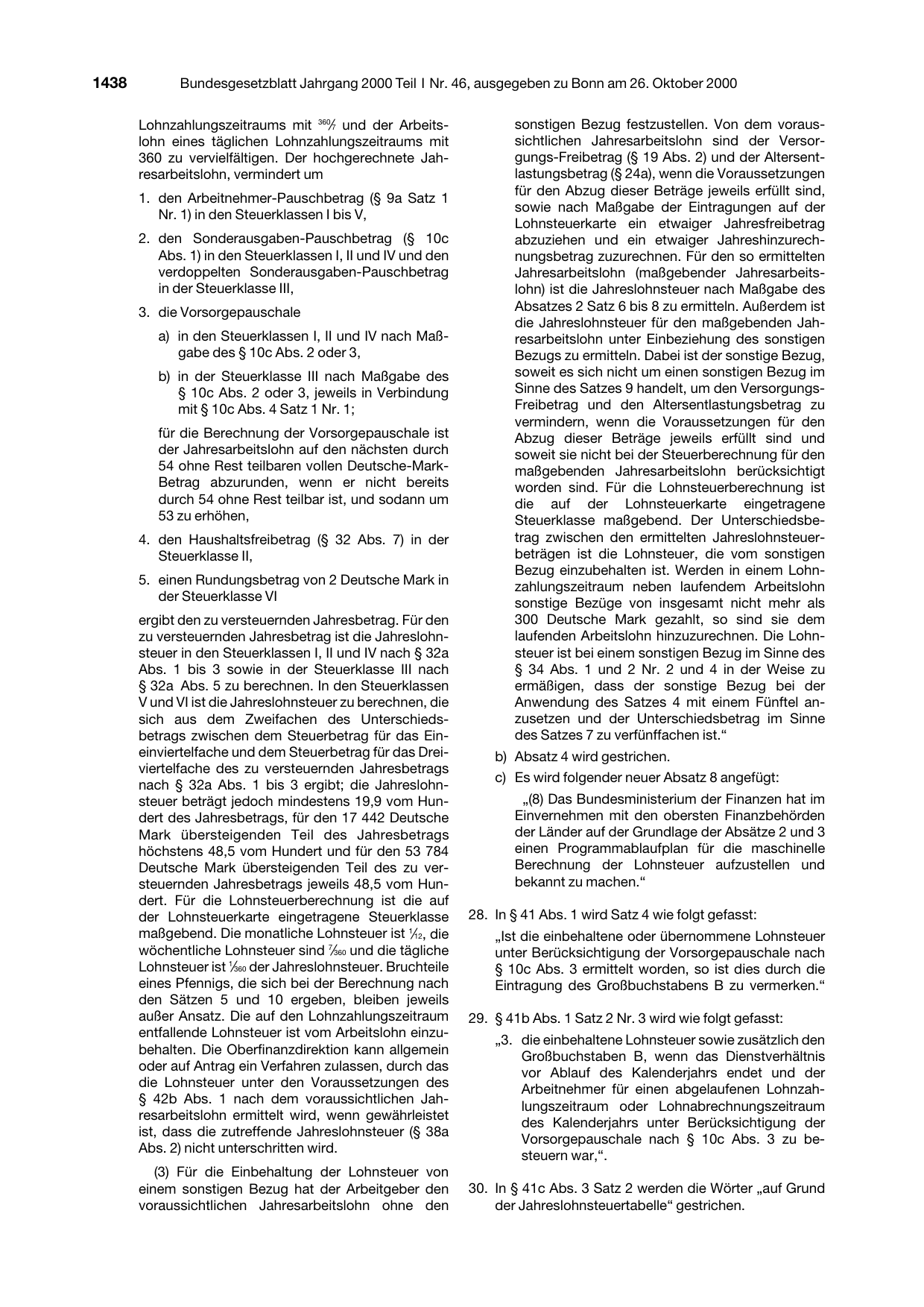 BGBl. 2000, Seite 1438 — Originalseite als Abbildung