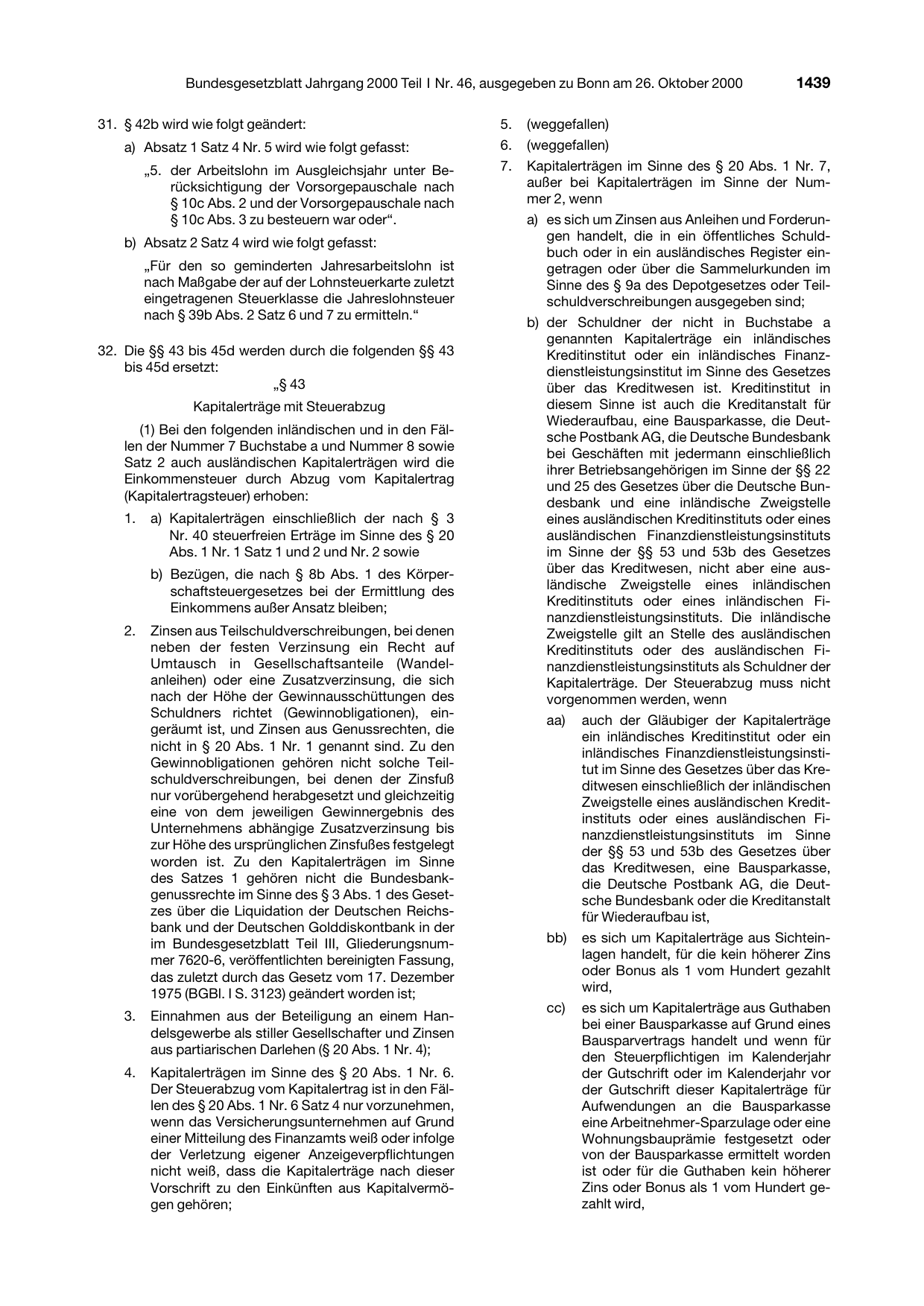 BGBl. 2000, Seite 1439 — Originalseite als Abbildung