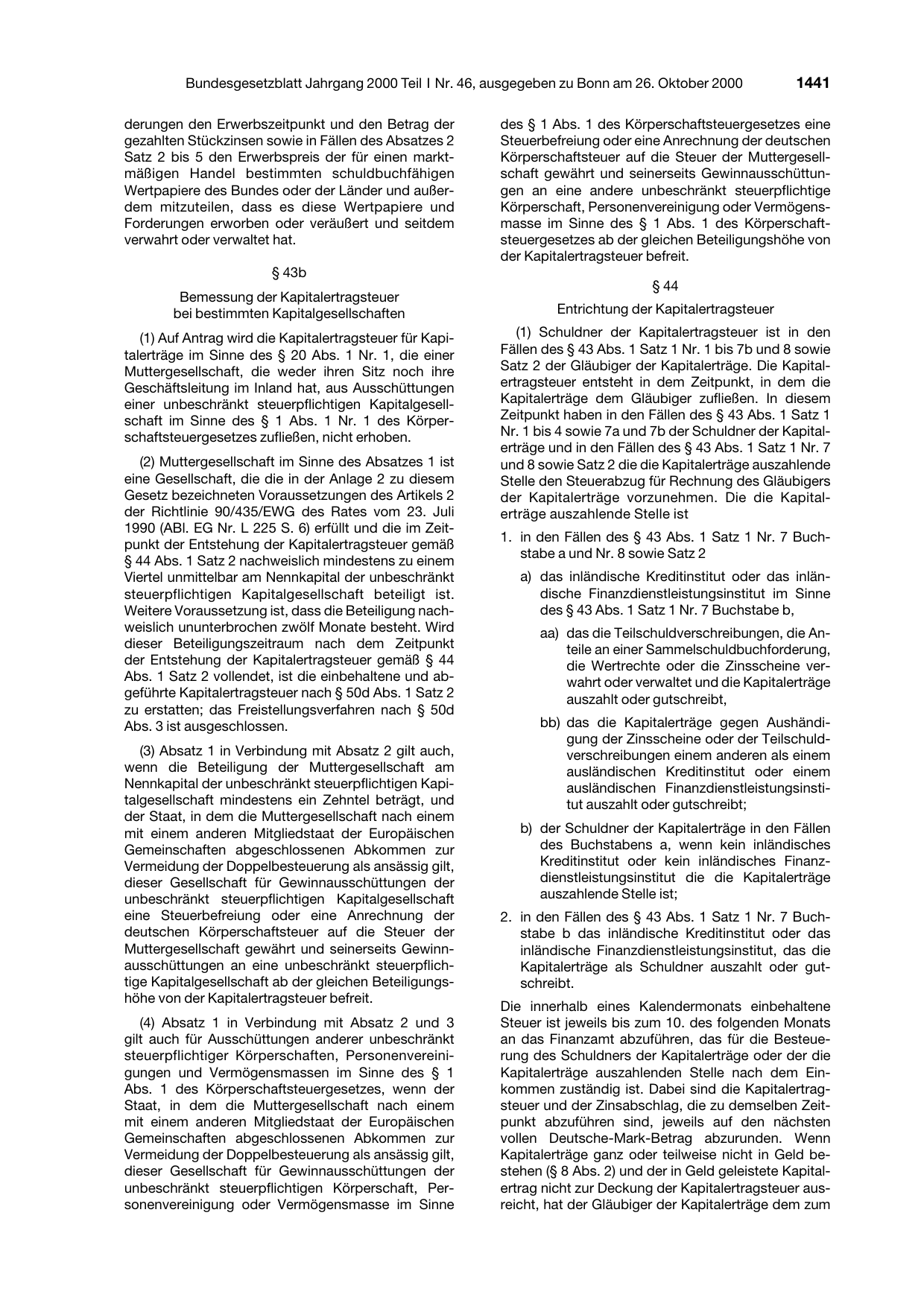 BGBl. 2000, Seite 1441 — Originalseite als Abbildung