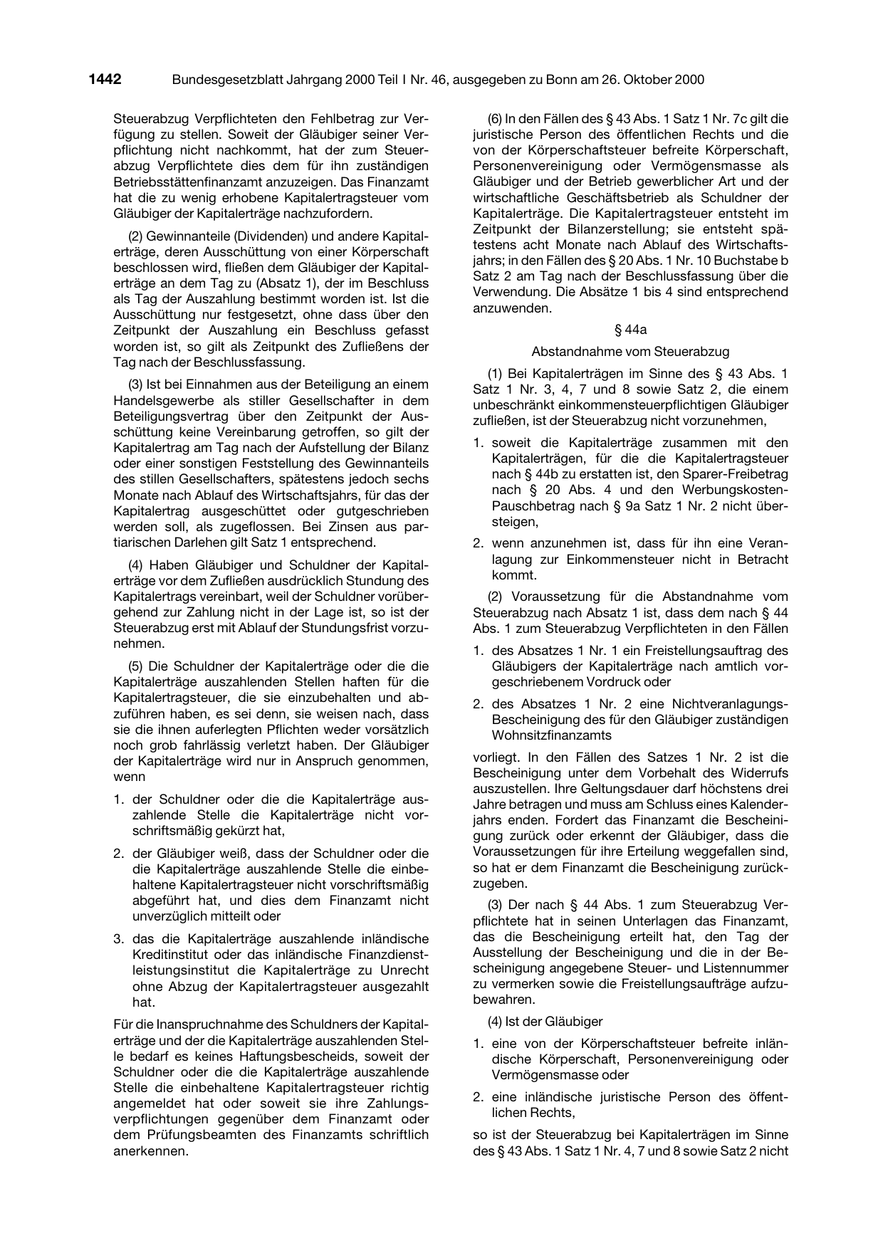 BGBl. 2000, Seite 1442 — Originalseite als Abbildung