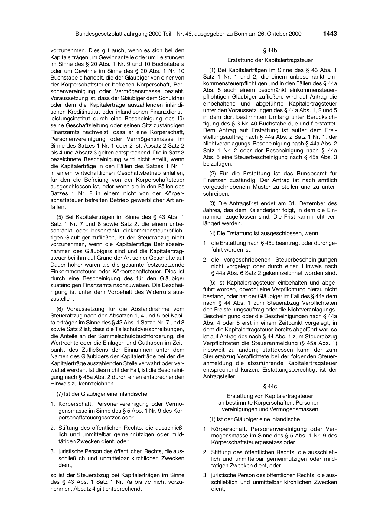 BGBl. 2000, Seite 1443 — Originalseite als Abbildung