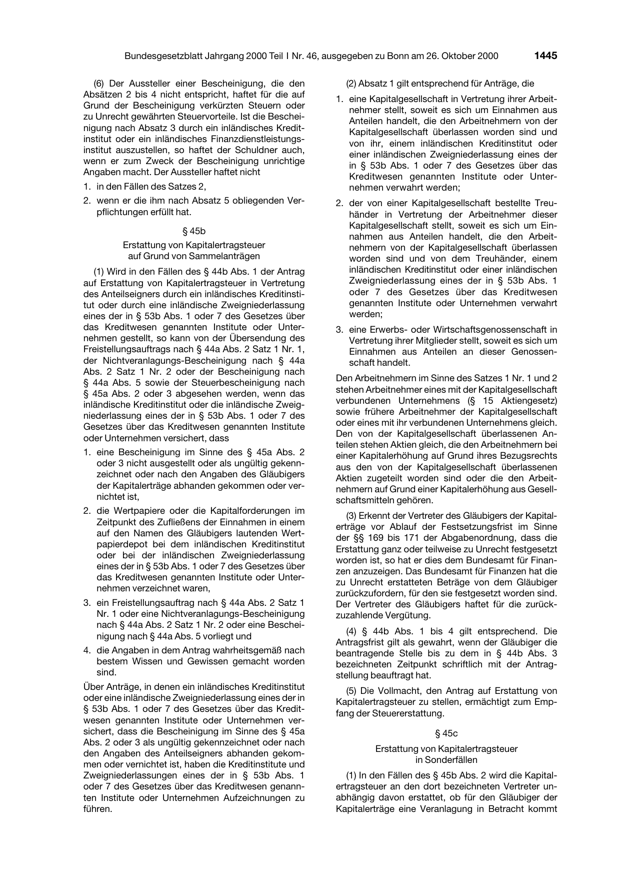 BGBl. 2000, Seite 1445 — Originalseite als Abbildung