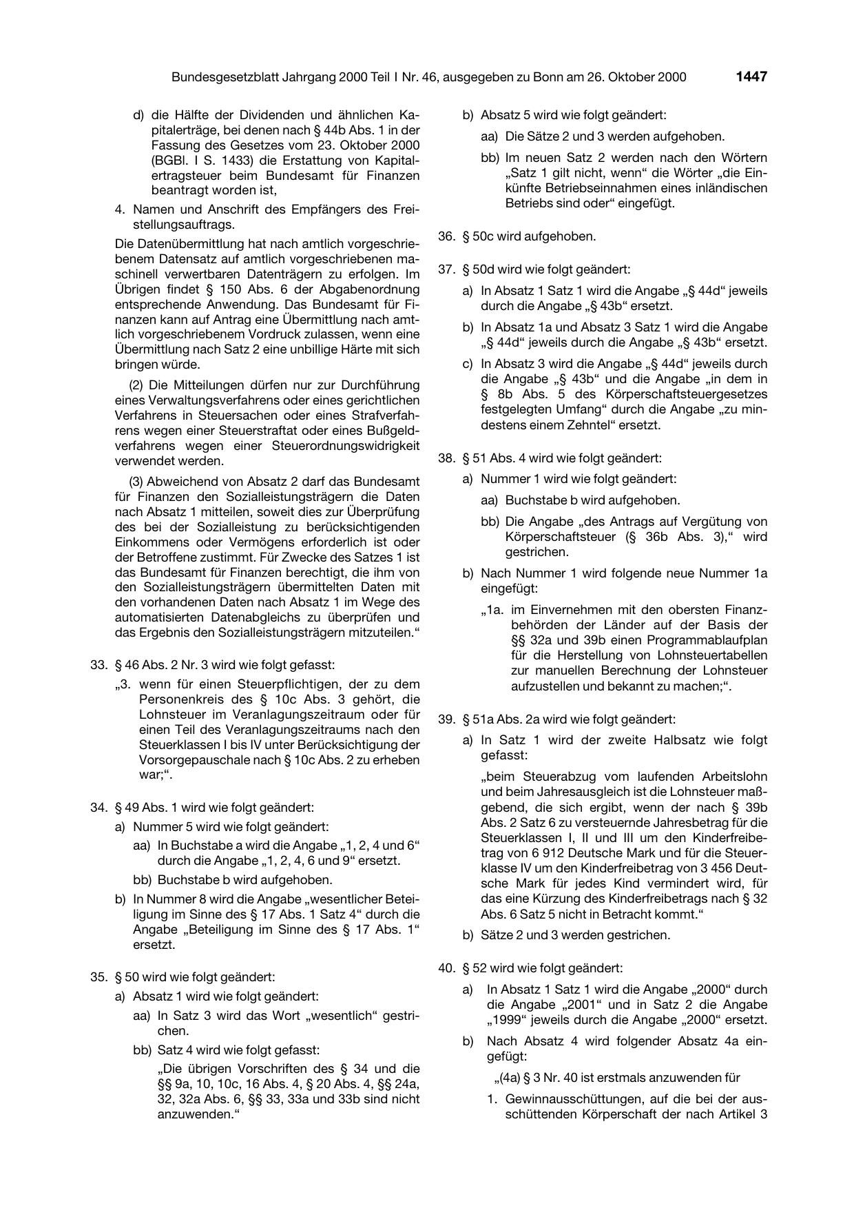 BGBl. 2000, Seite 1447 — Originalseite als Abbildung