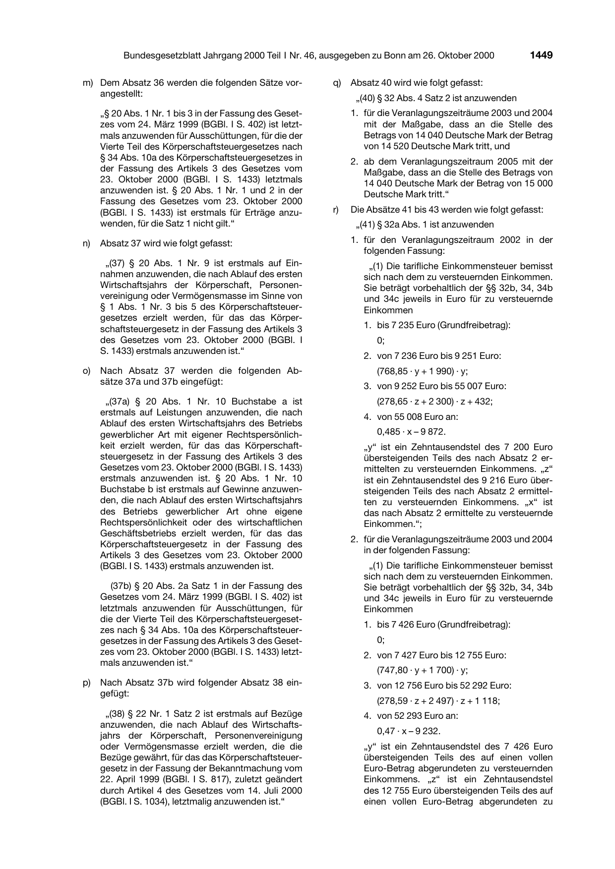 BGBl. 2000, Seite 1449 — Originalseite als Abbildung