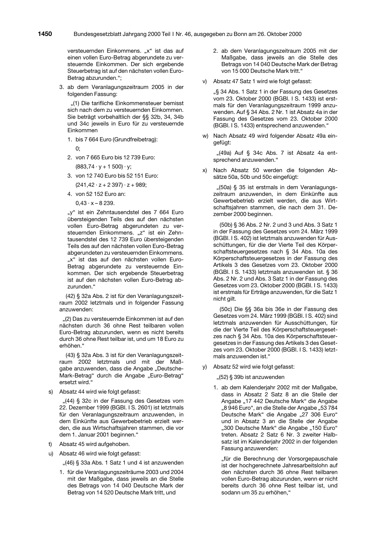 BGBl. 2000, Seite 1450 — Originalseite als Abbildung