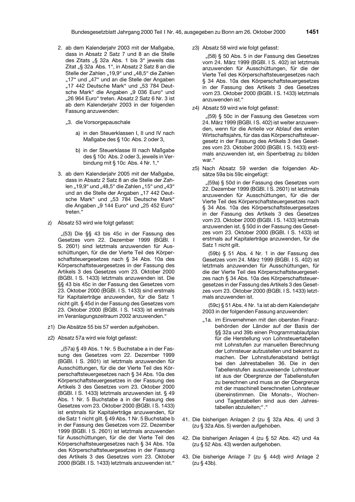 BGBl. 2000, Seite 1451 — Originalseite als Abbildung