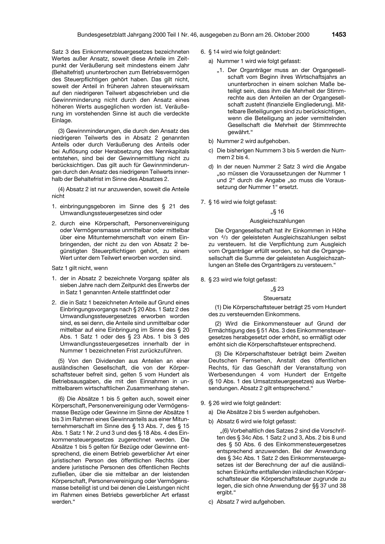 BGBl. 2000, Seite 1453 — Originalseite als Abbildung