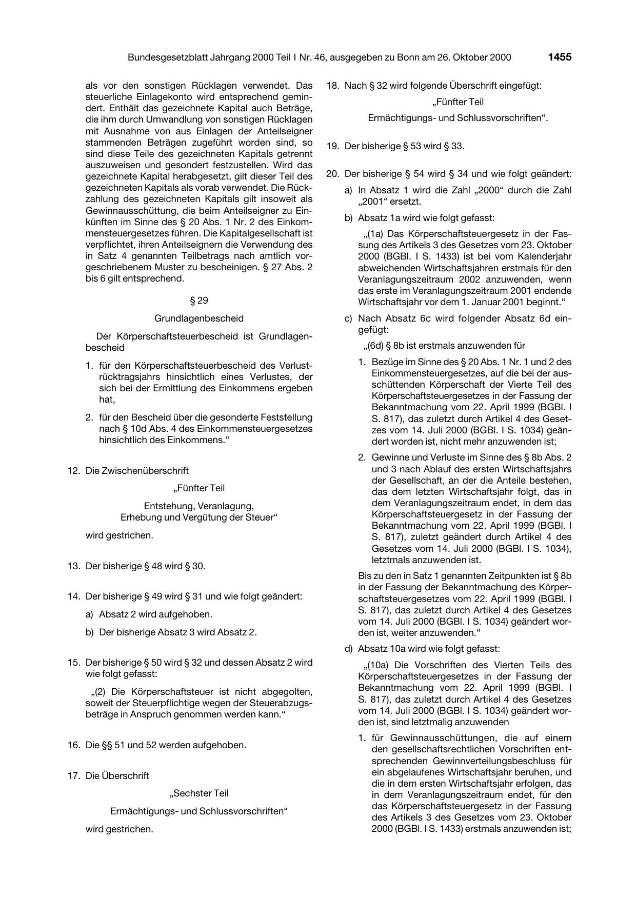 BGBl. 2000, Seite 1455 — Originalseite als Abbildung