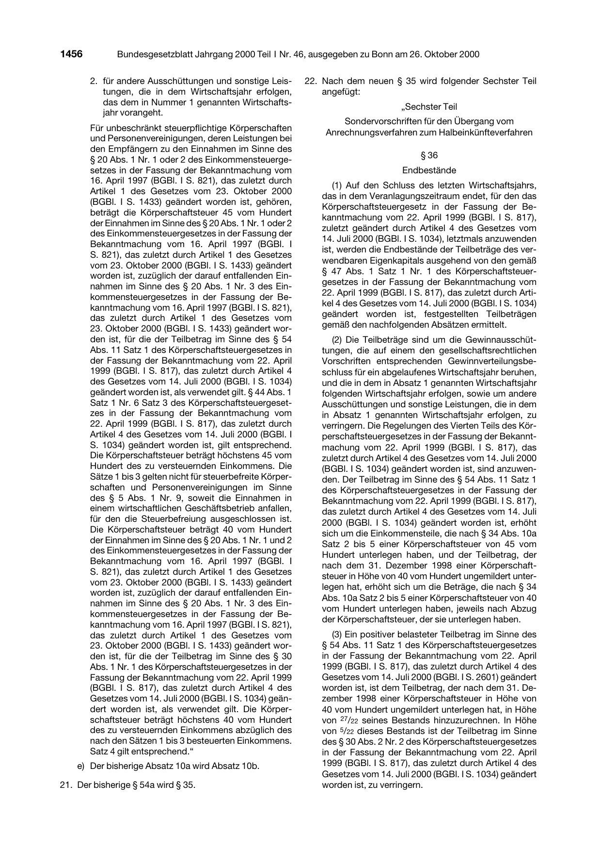 BGBl. 2000, Seite 1456 — Originalseite als Abbildung