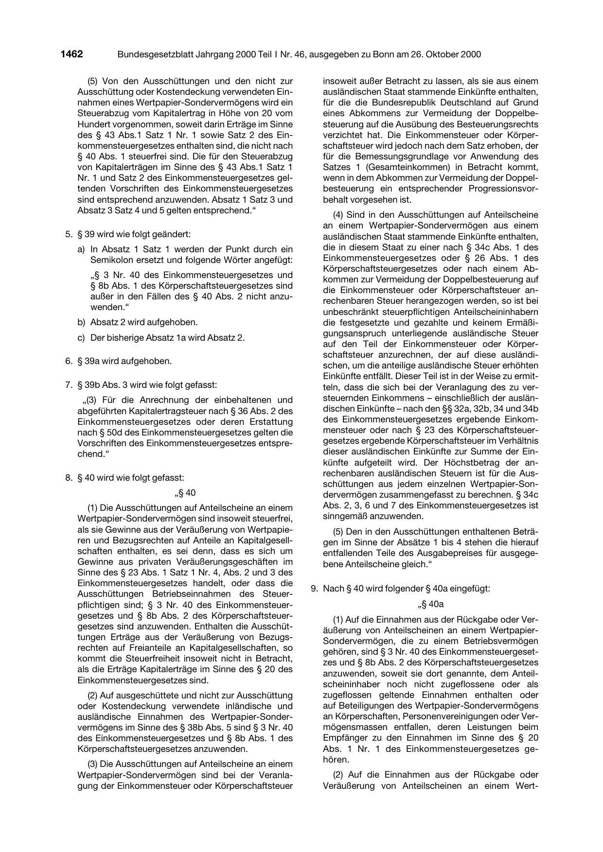 BGBl. 2000, Seite 1462 — Originalseite als Abbildung