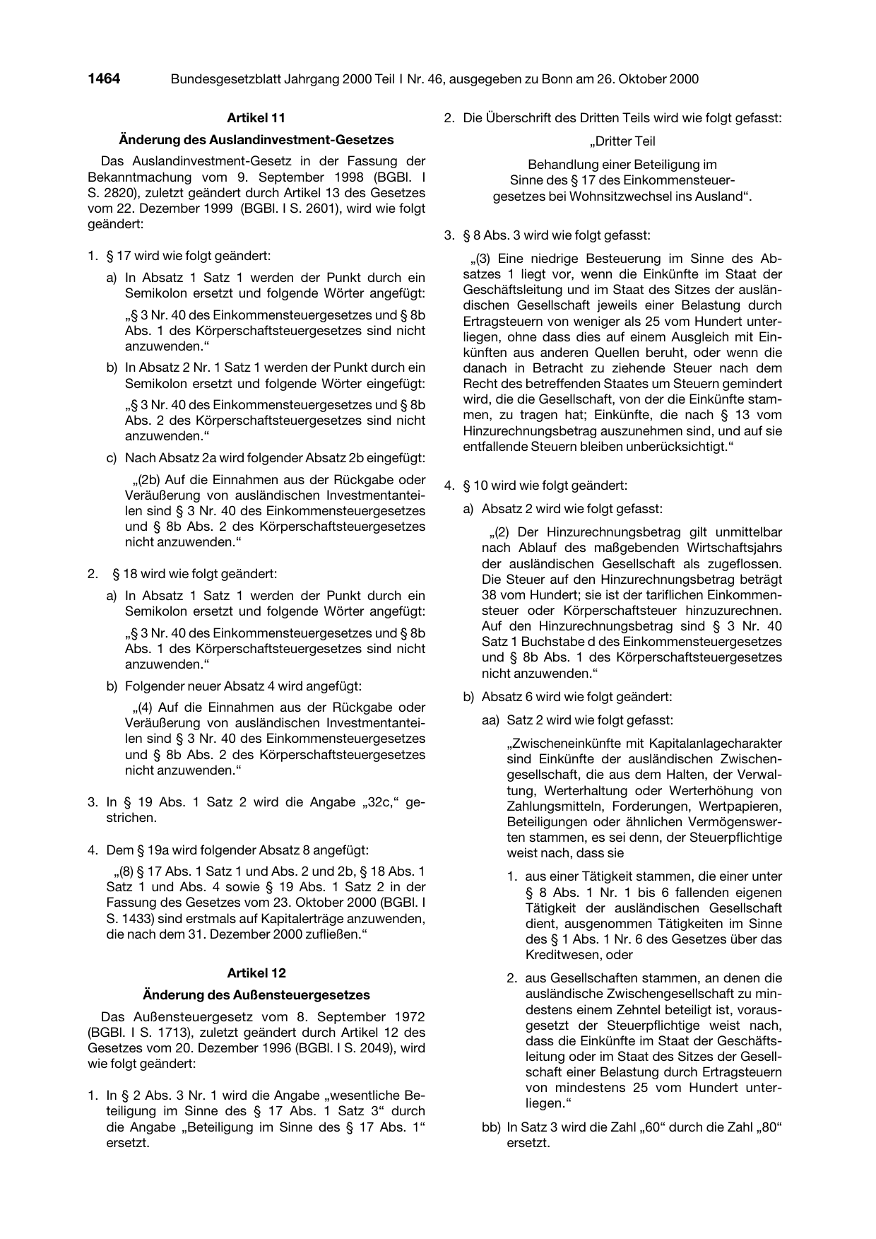 BGBl. 2000, Seite 1464 — Originalseite als Abbildung