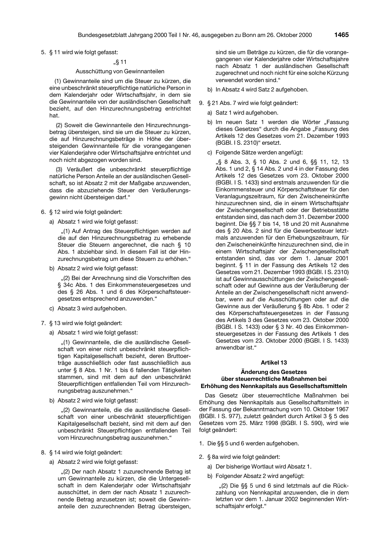 BGBl. 2000, Seite 1465 — Originalseite als Abbildung