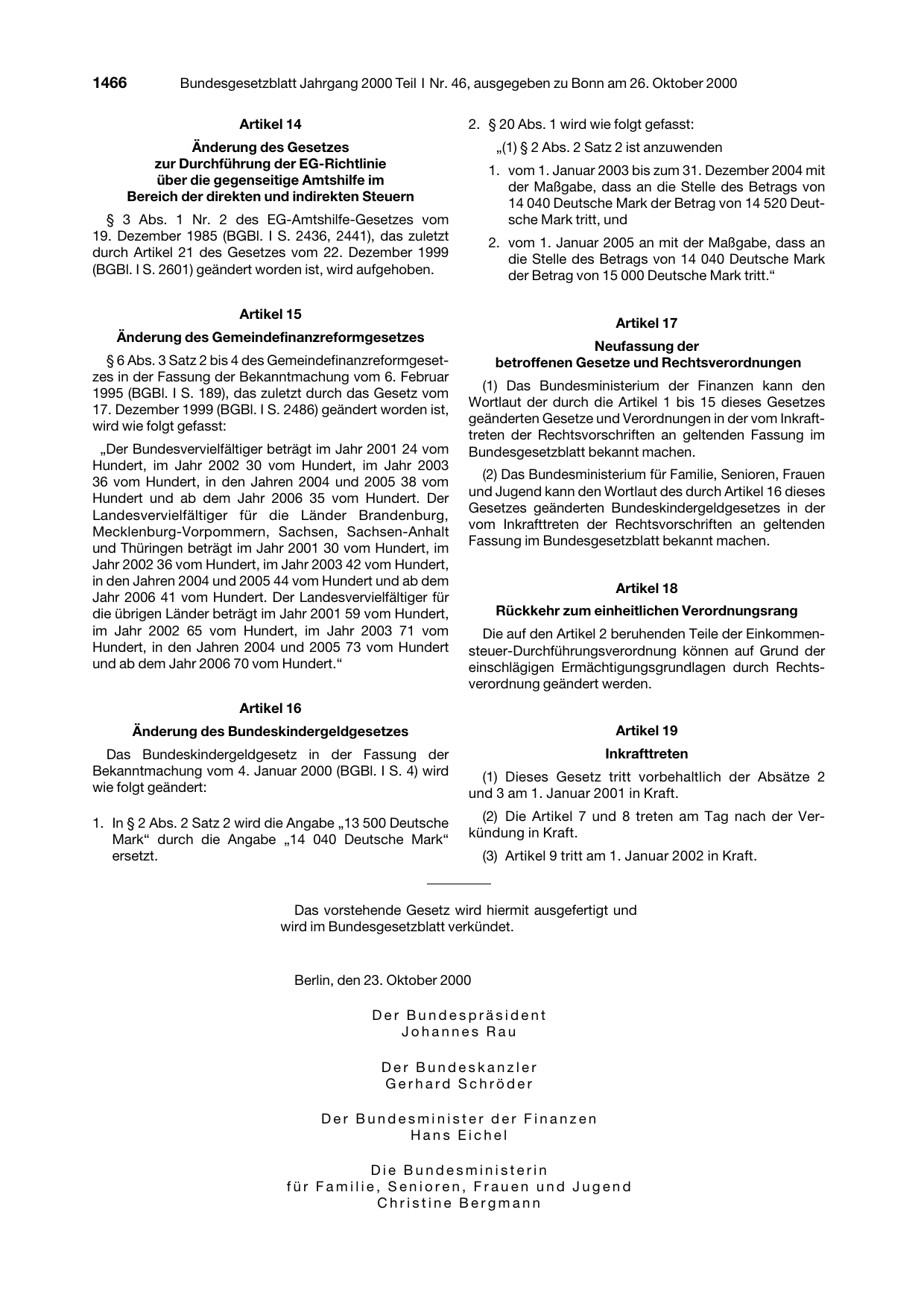 BGBl. 2000, Seite 1466 — Originalseite als Abbildung