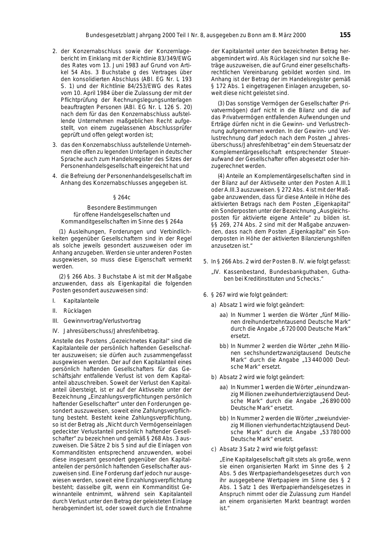 BGBl. 2000, Seite 155 — Originalseite als Abbildung