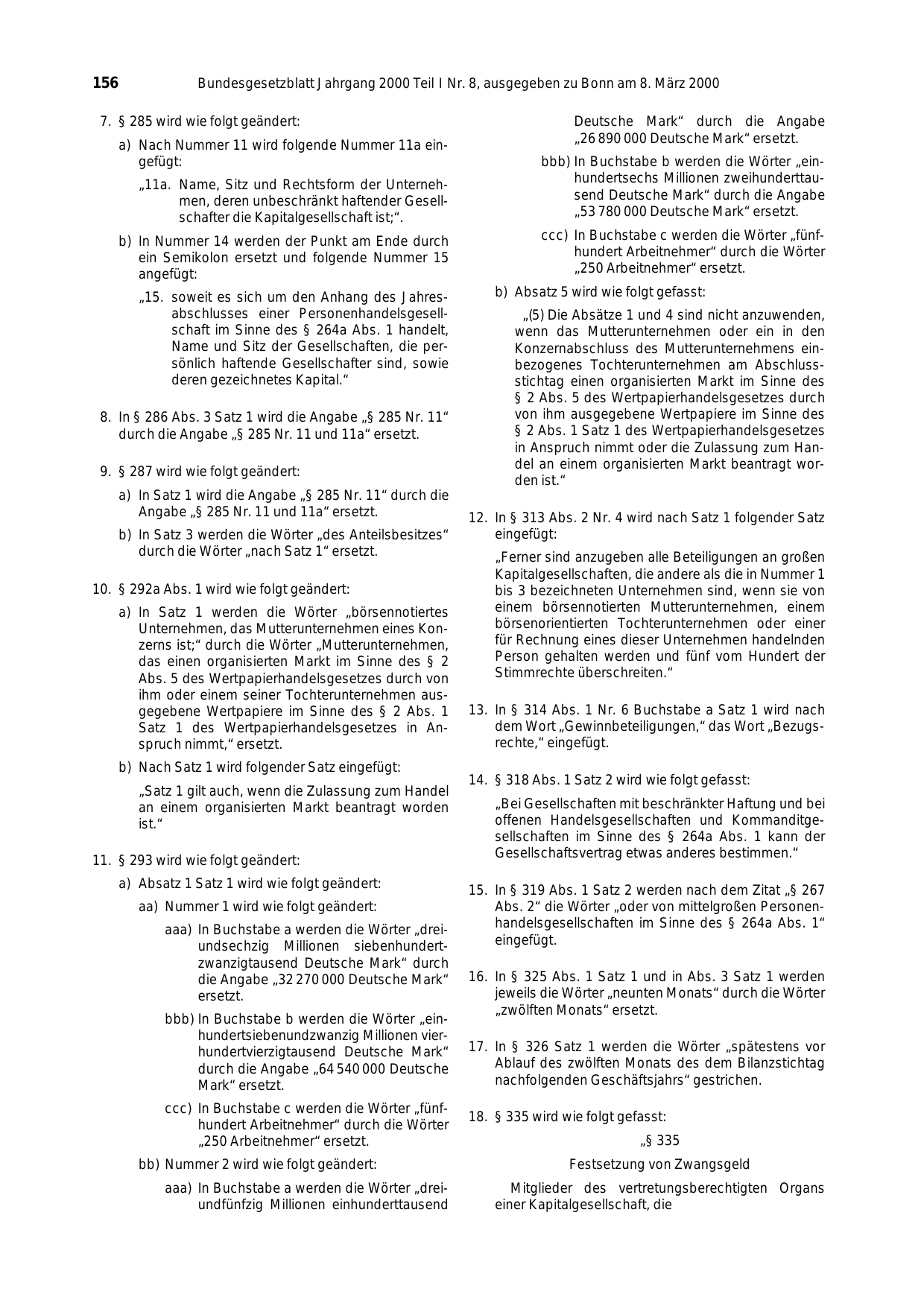 BGBl. 2000, Seite 156 — Originalseite als Abbildung