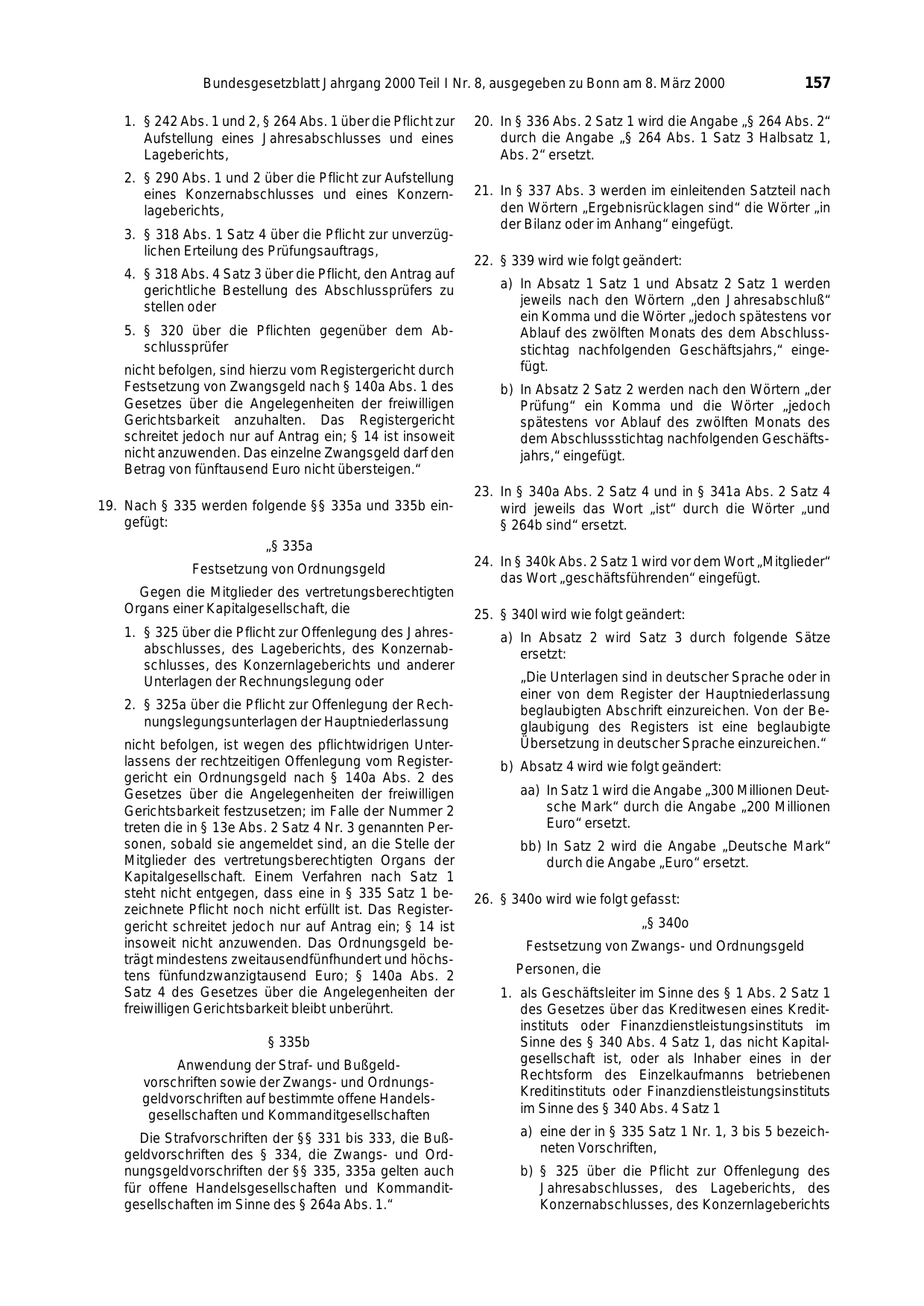 BGBl. 2000, Seite 157 — Originalseite als Abbildung