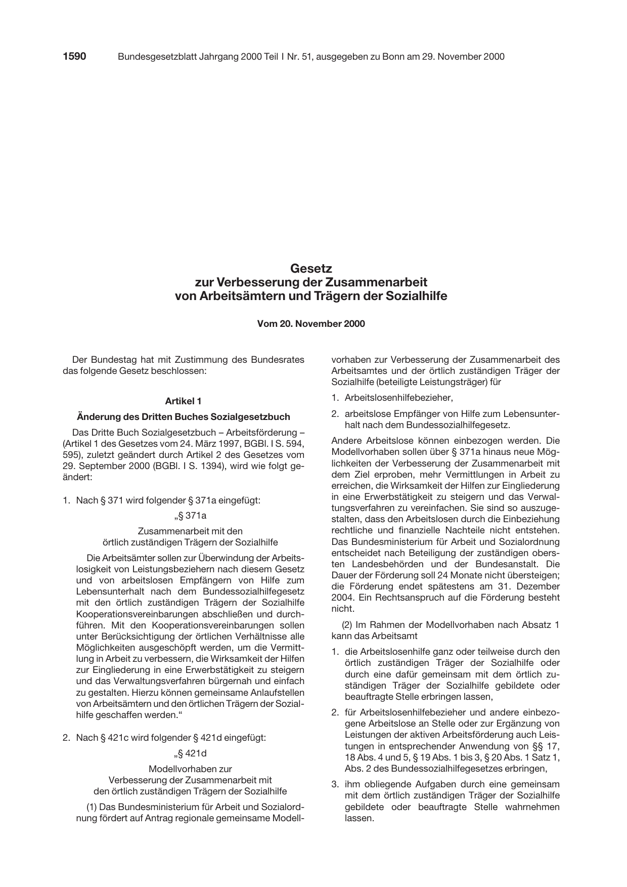 BGBl. 2000, Seite 1590 — Originalseite als Abbildung
