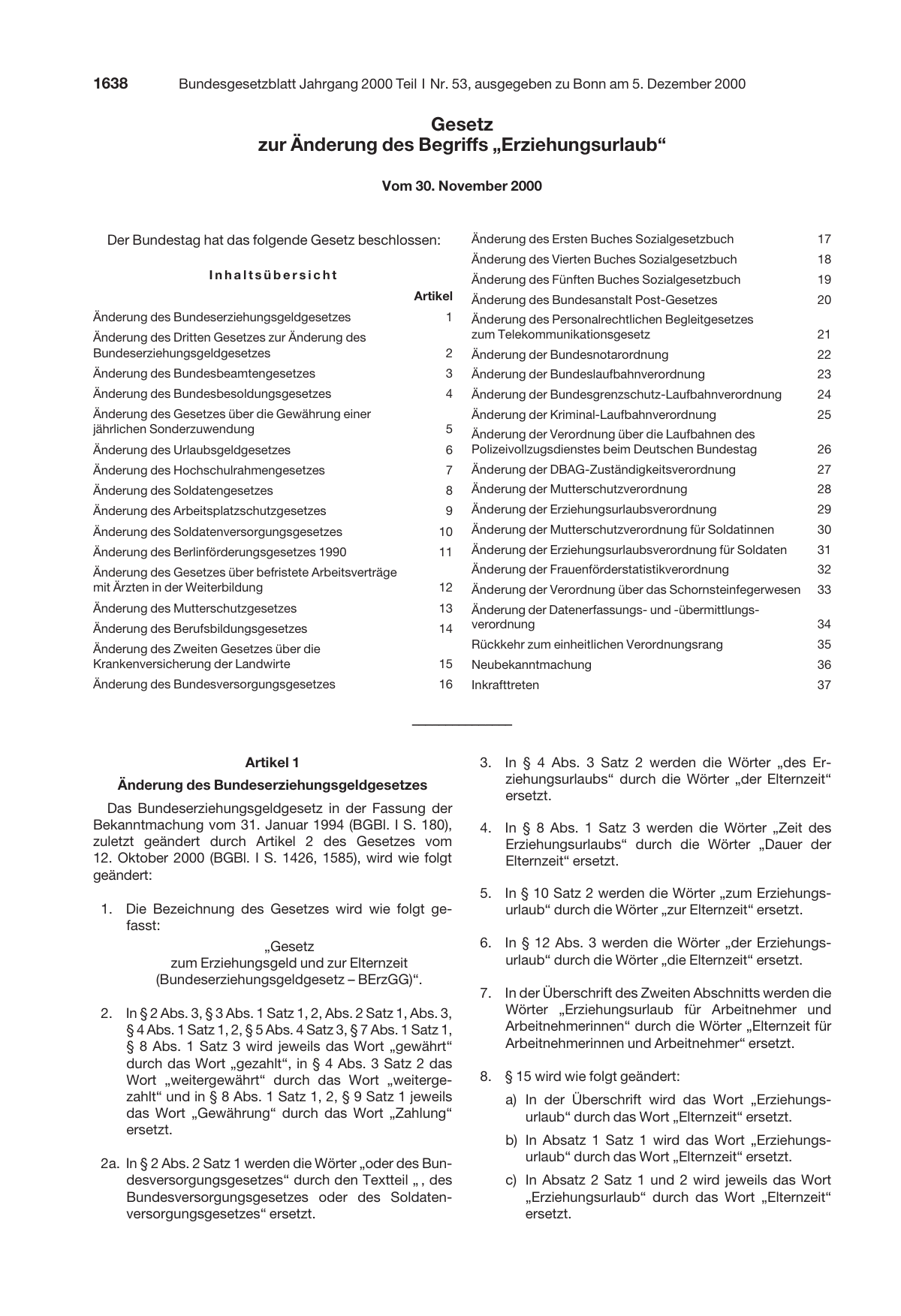 BGBl. 2000, Seite 1638 — Originalseite als Abbildung