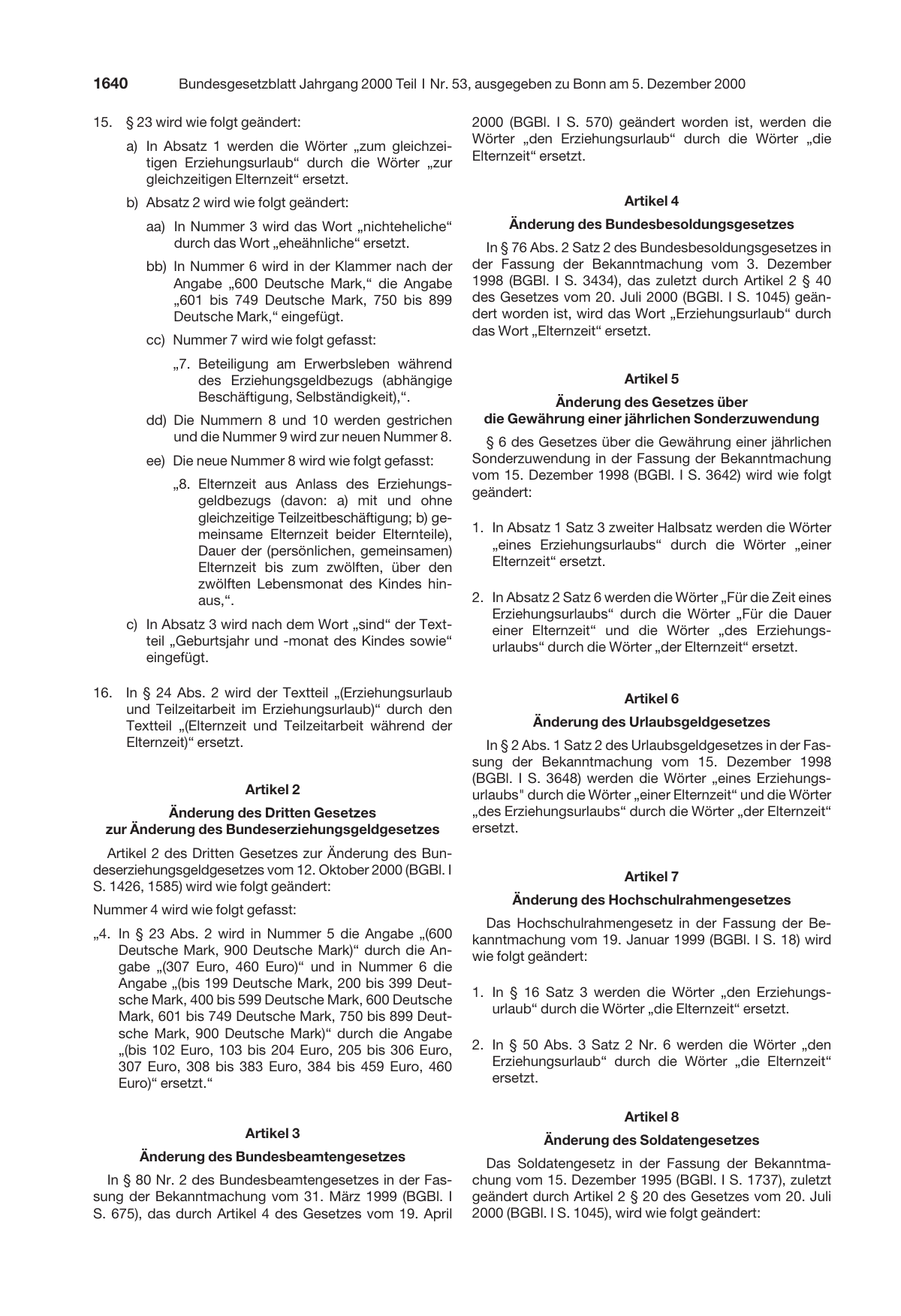 BGBl. 2000, Seite 1640 — Originalseite als Abbildung