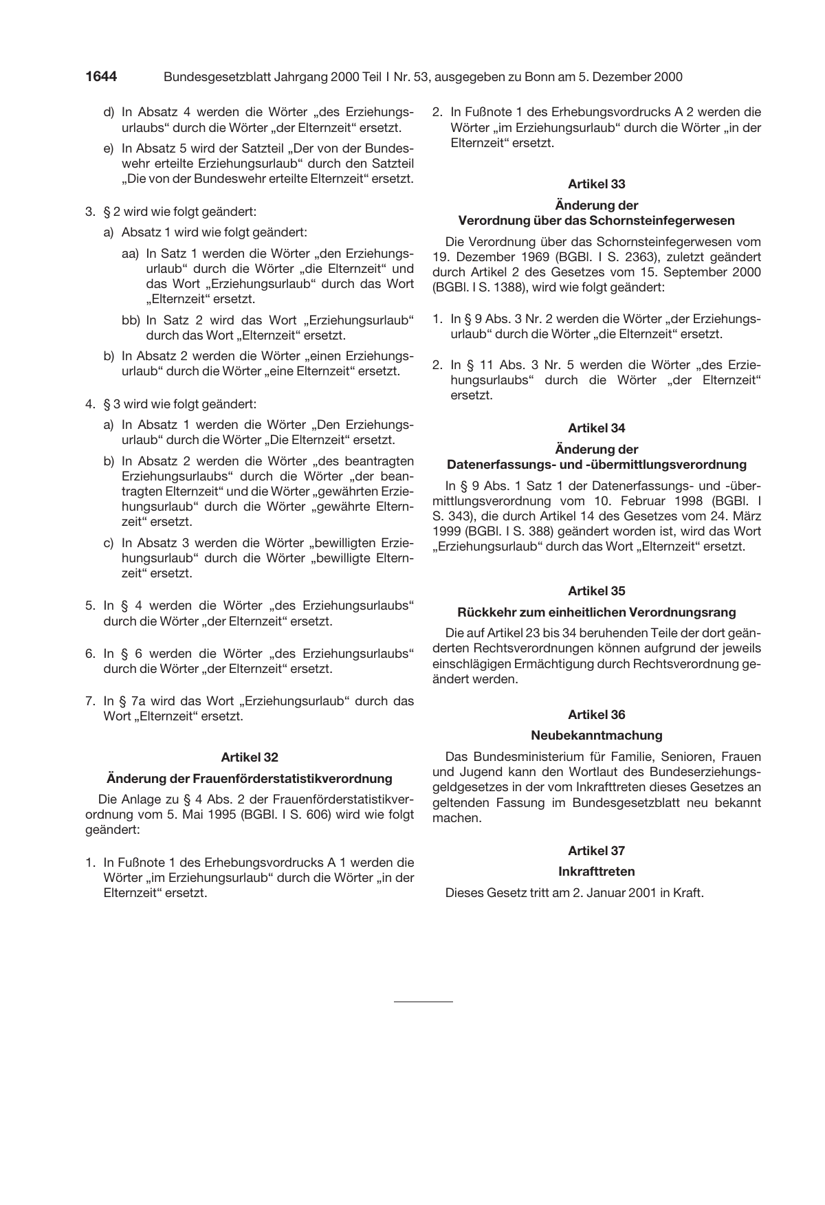 BGBl. 2000, Seite 1644 — Originalseite als Abbildung