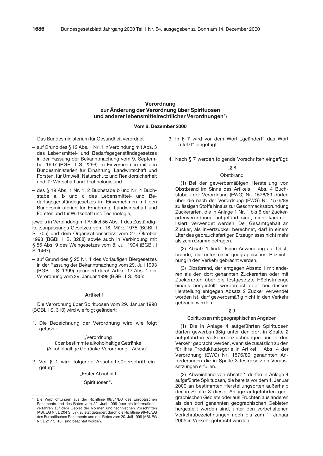 BGBl. 2000, Seite 1686 — Originalseite als Abbildung