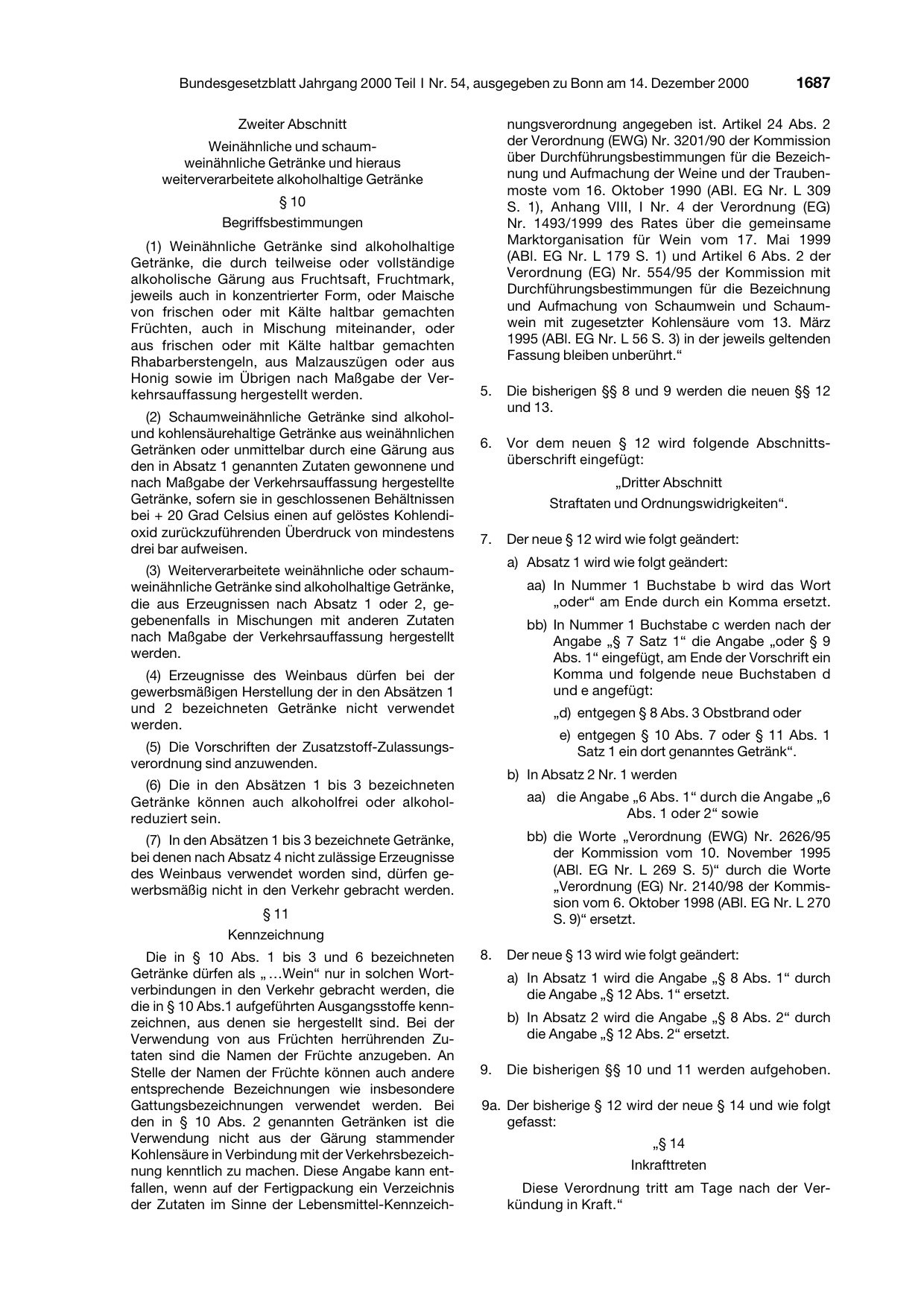 BGBl. 2000, Seite 1687 — Originalseite als Abbildung