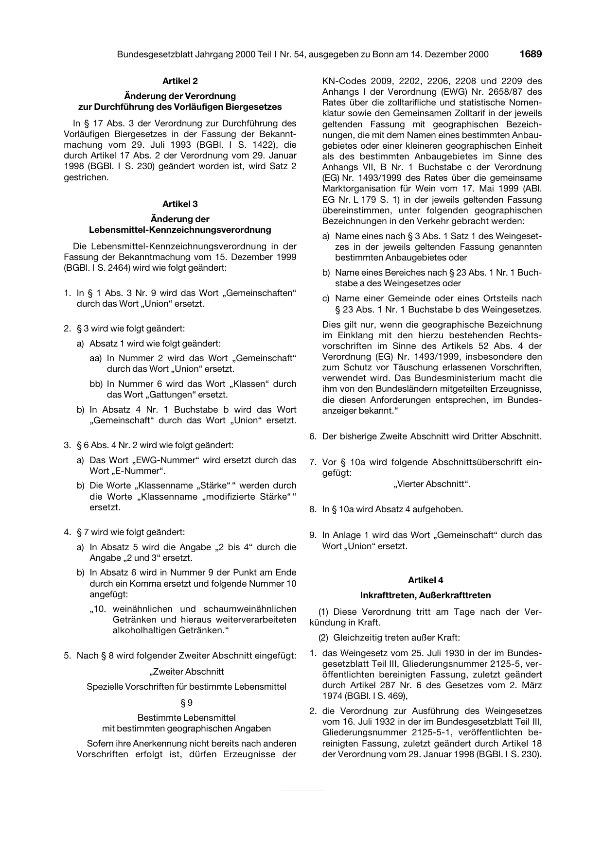BGBl. 2000, Seite 1689 — Originalseite als Abbildung
