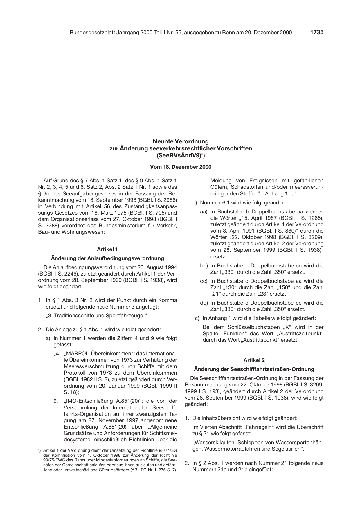 BGBl. 2000, Seite 1735 — Originalseite als Abbildung