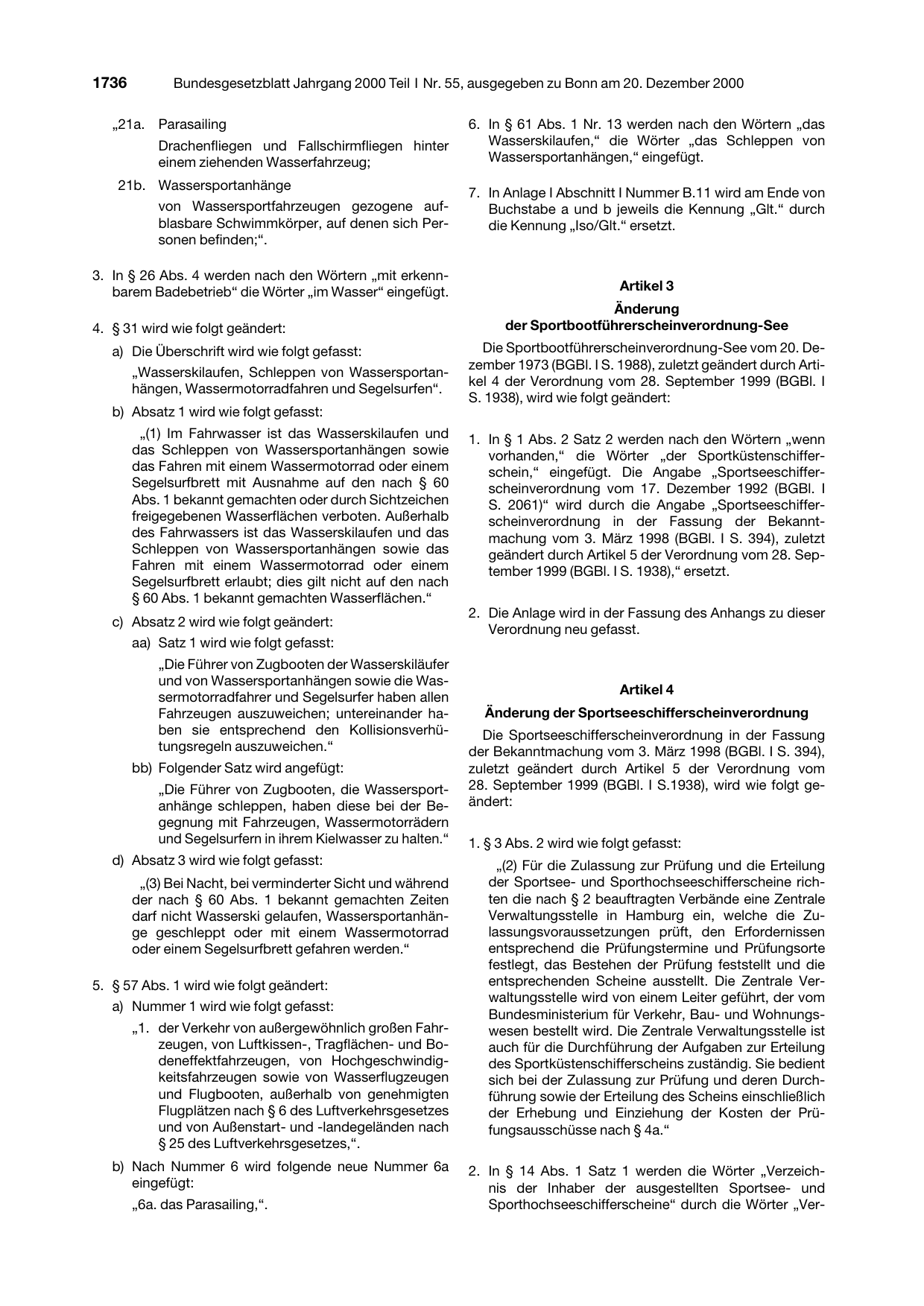 BGBl. 2000, Seite 1736 — Originalseite als Abbildung