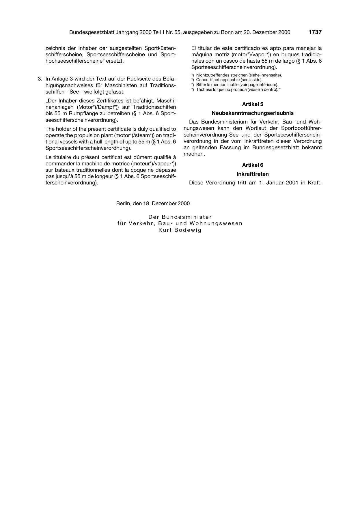 BGBl. 2000, Seite 1737 — Originalseite als Abbildung