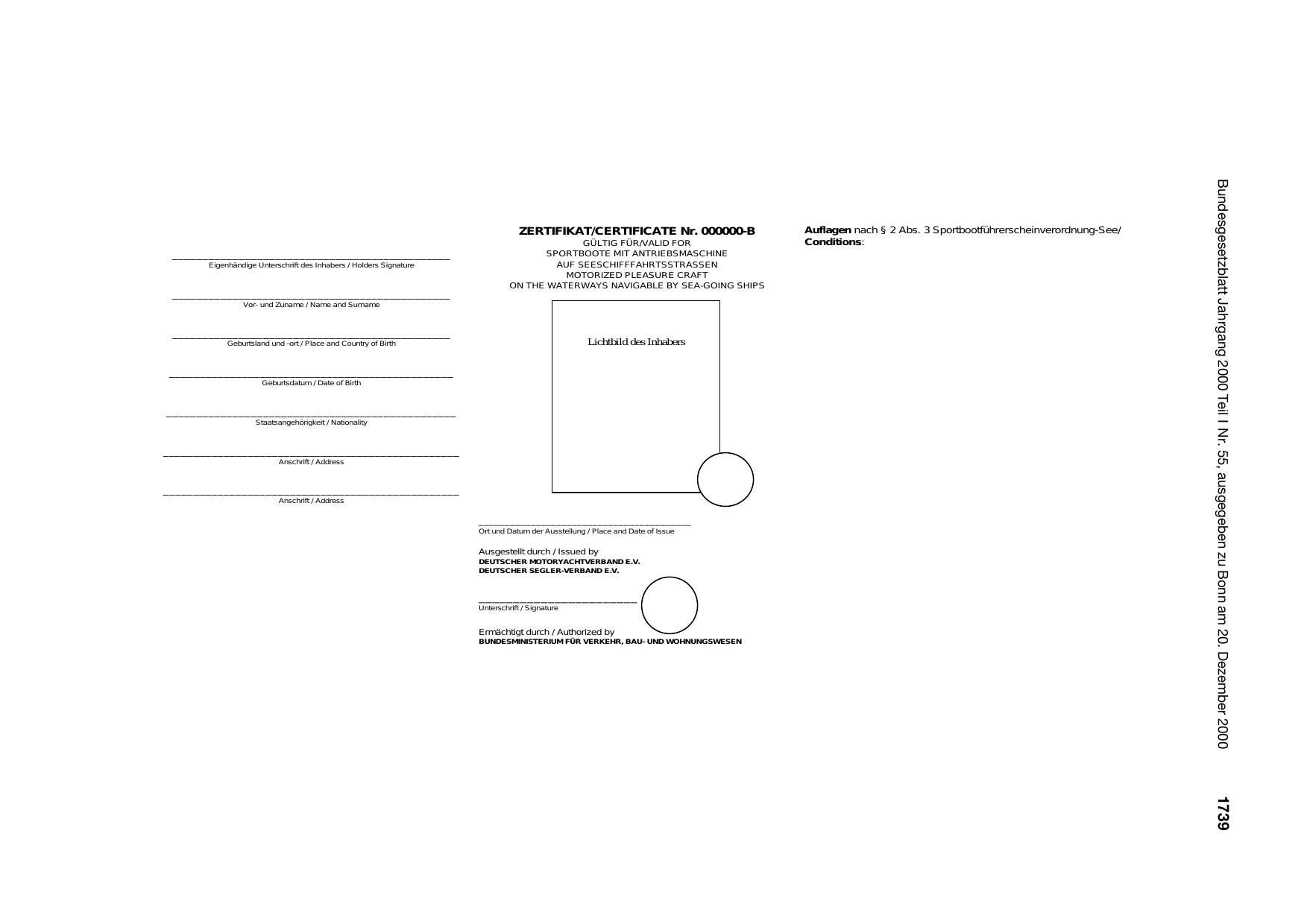 BGBl. 2000, Seite 1739 — Originalseite als Abbildung