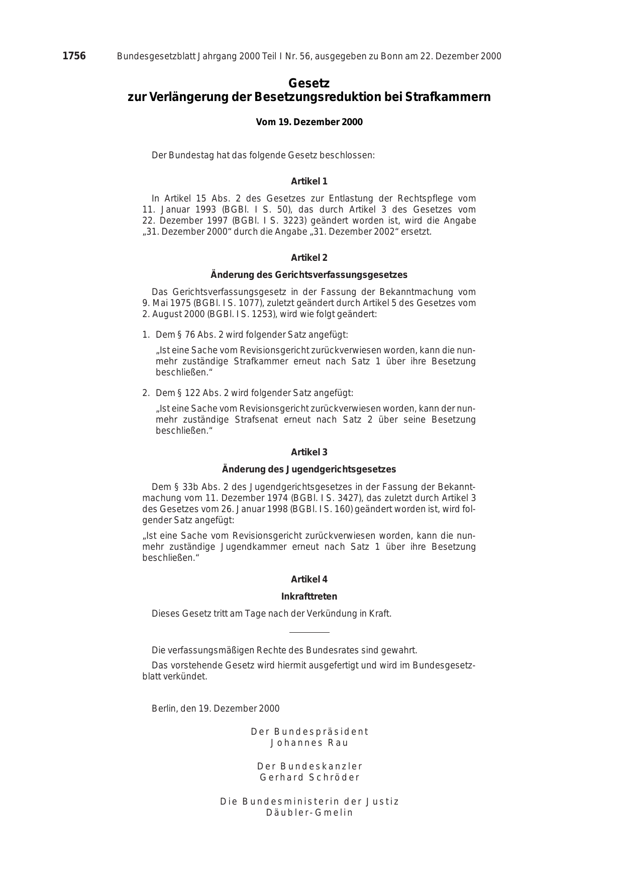 BGBl. 2000, Seite 1756 — Originalseite als Abbildung