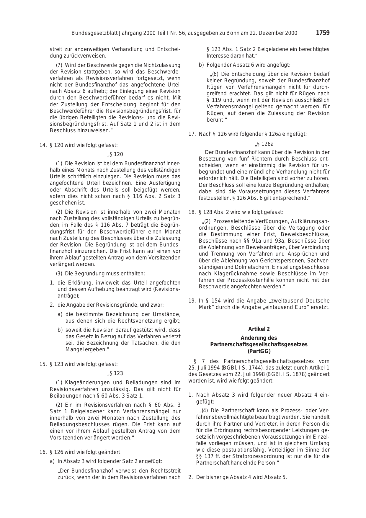 BGBl. 2000, Seite 1759 — Originalseite als Abbildung