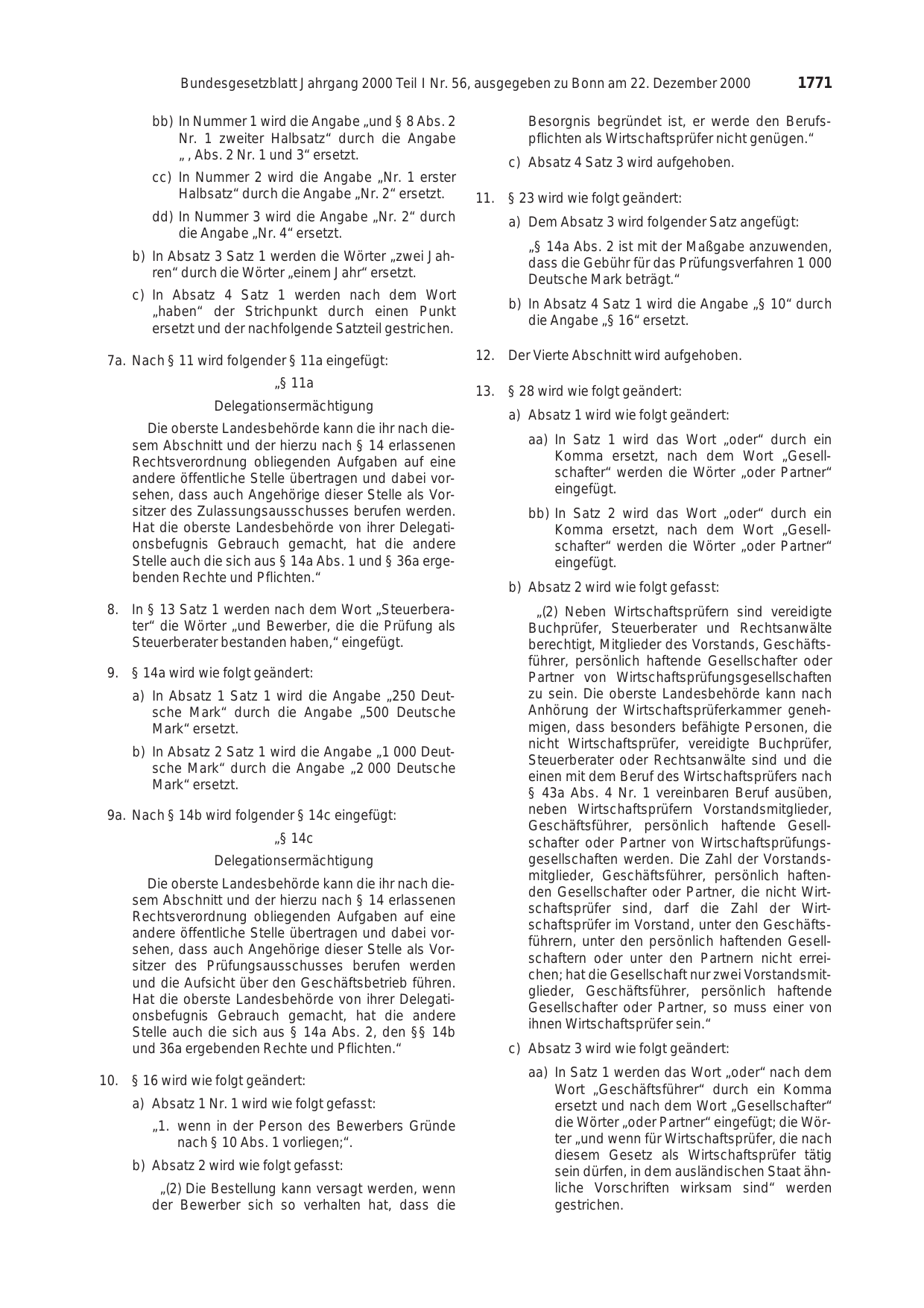 BGBl. 2000, Seite 1771 — Originalseite als Abbildung