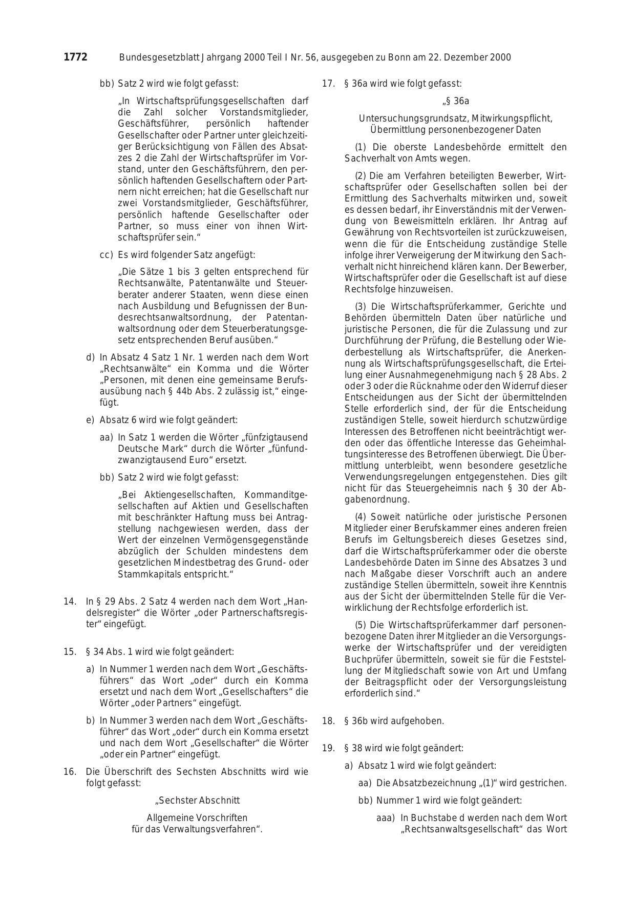 BGBl. 2000, Seite 1772 — Originalseite als Abbildung