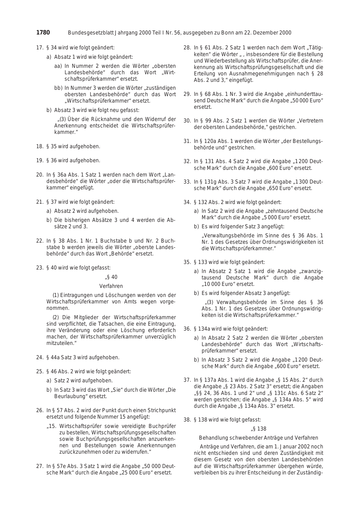 BGBl. 2000, Seite 1780 — Originalseite als Abbildung