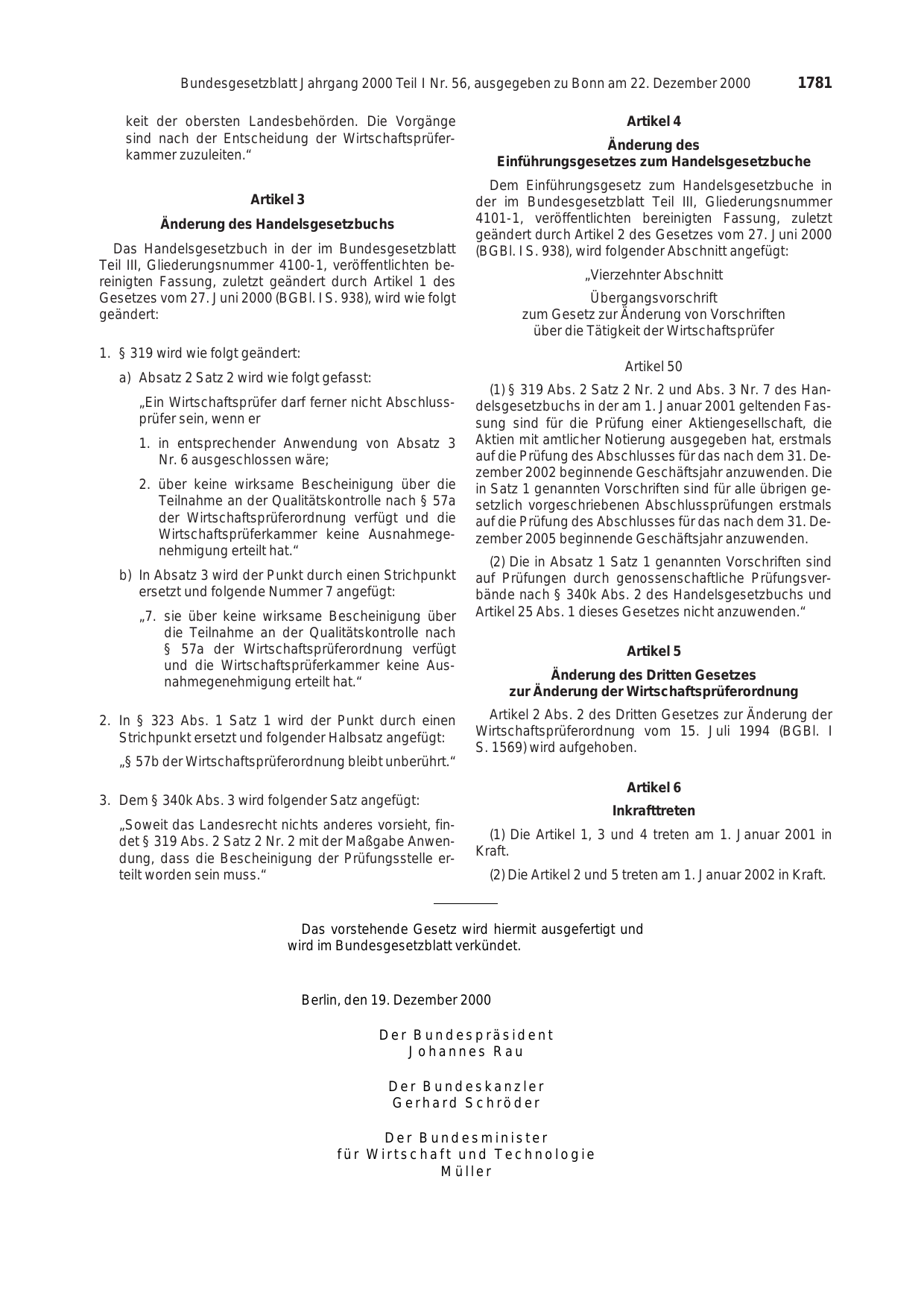 BGBl. 2000, Seite 1781 — Originalseite als Abbildung